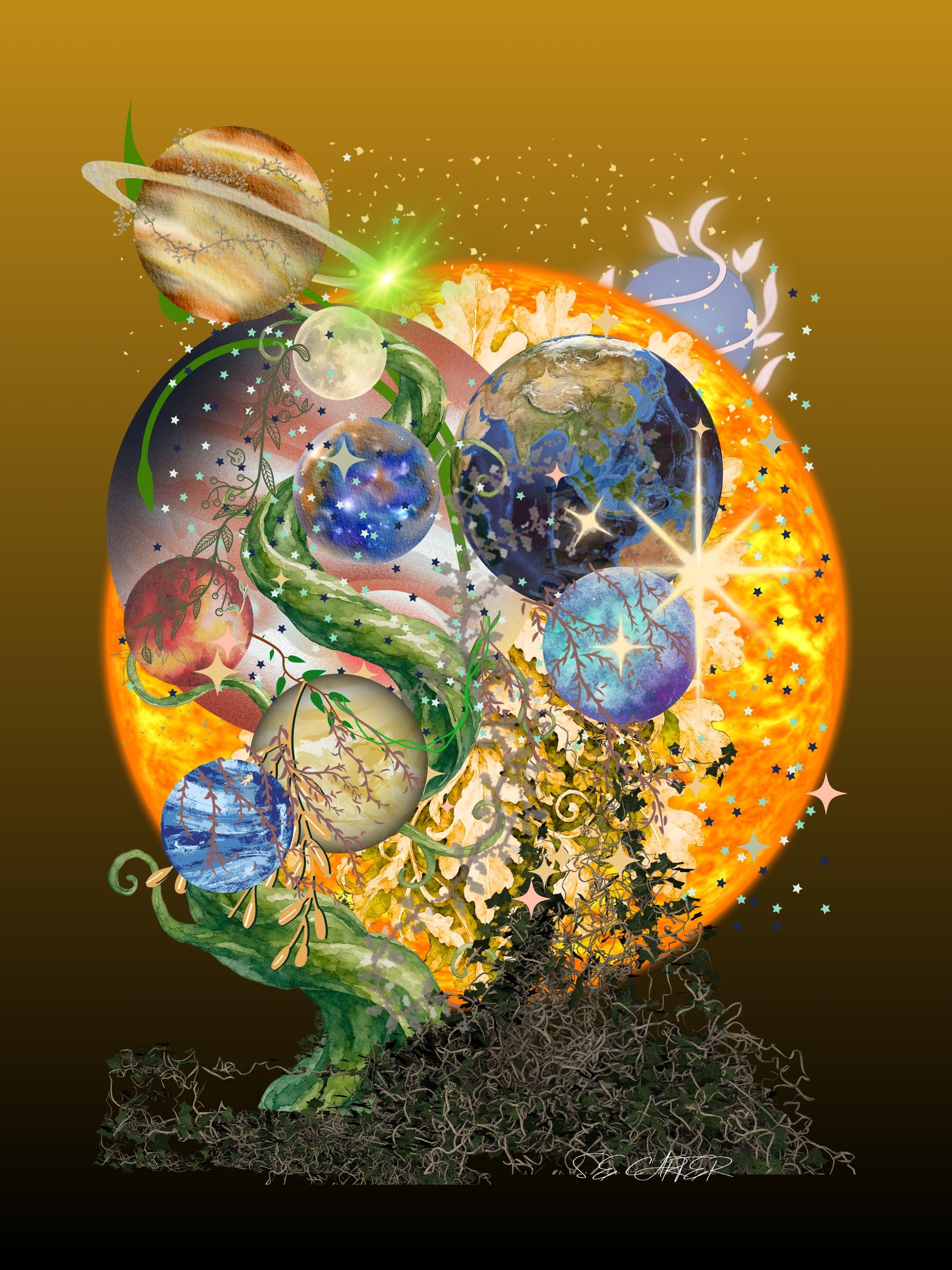 Wall art poster. Surreal, atmospheric, digital illustration -Metal prints 20x30 - "Sun garden"