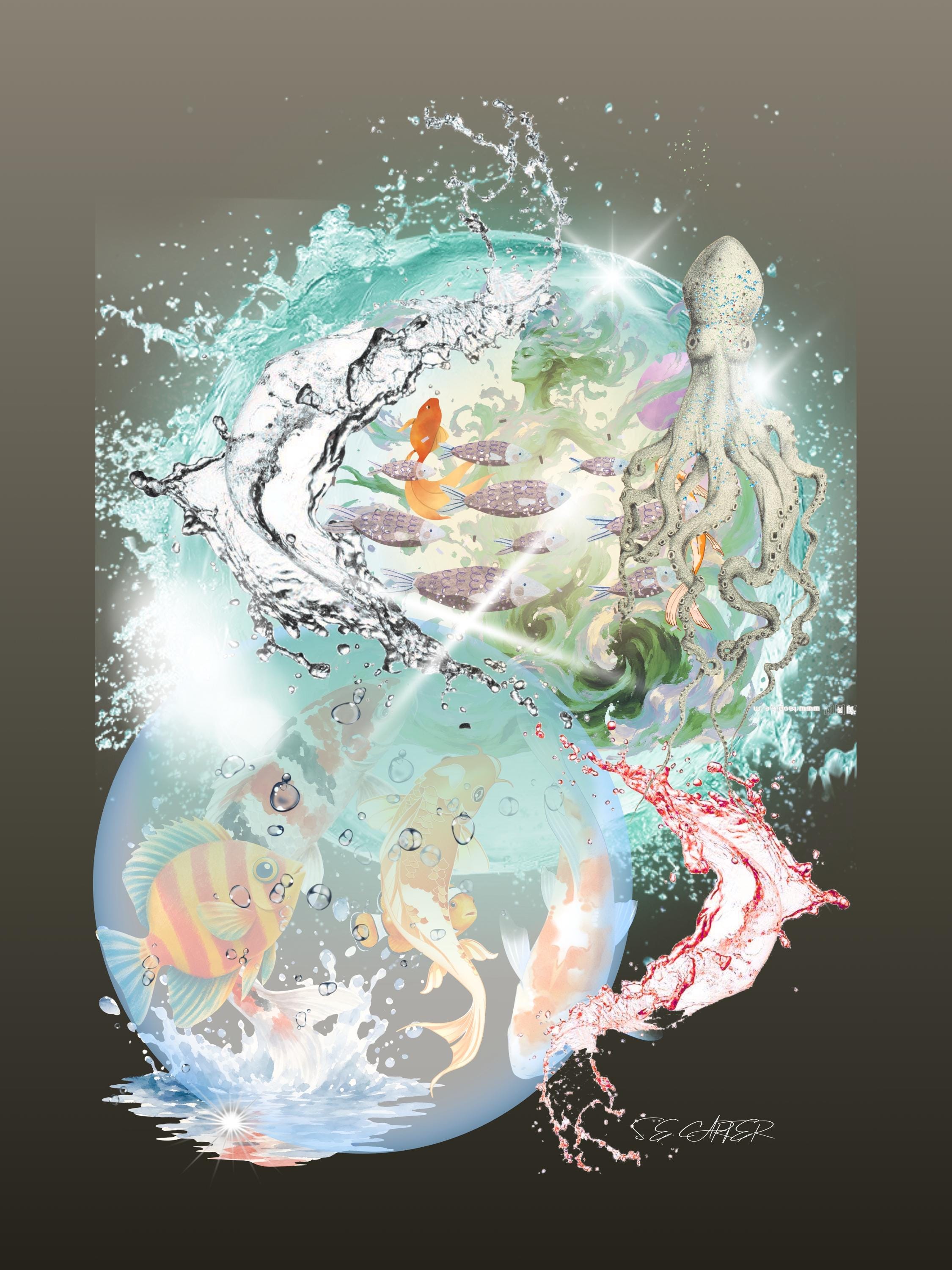 Wall art poster. Surreal, atmospheric, digital illustration -Canvas - 18x24 - "The Bubble Kingdom"