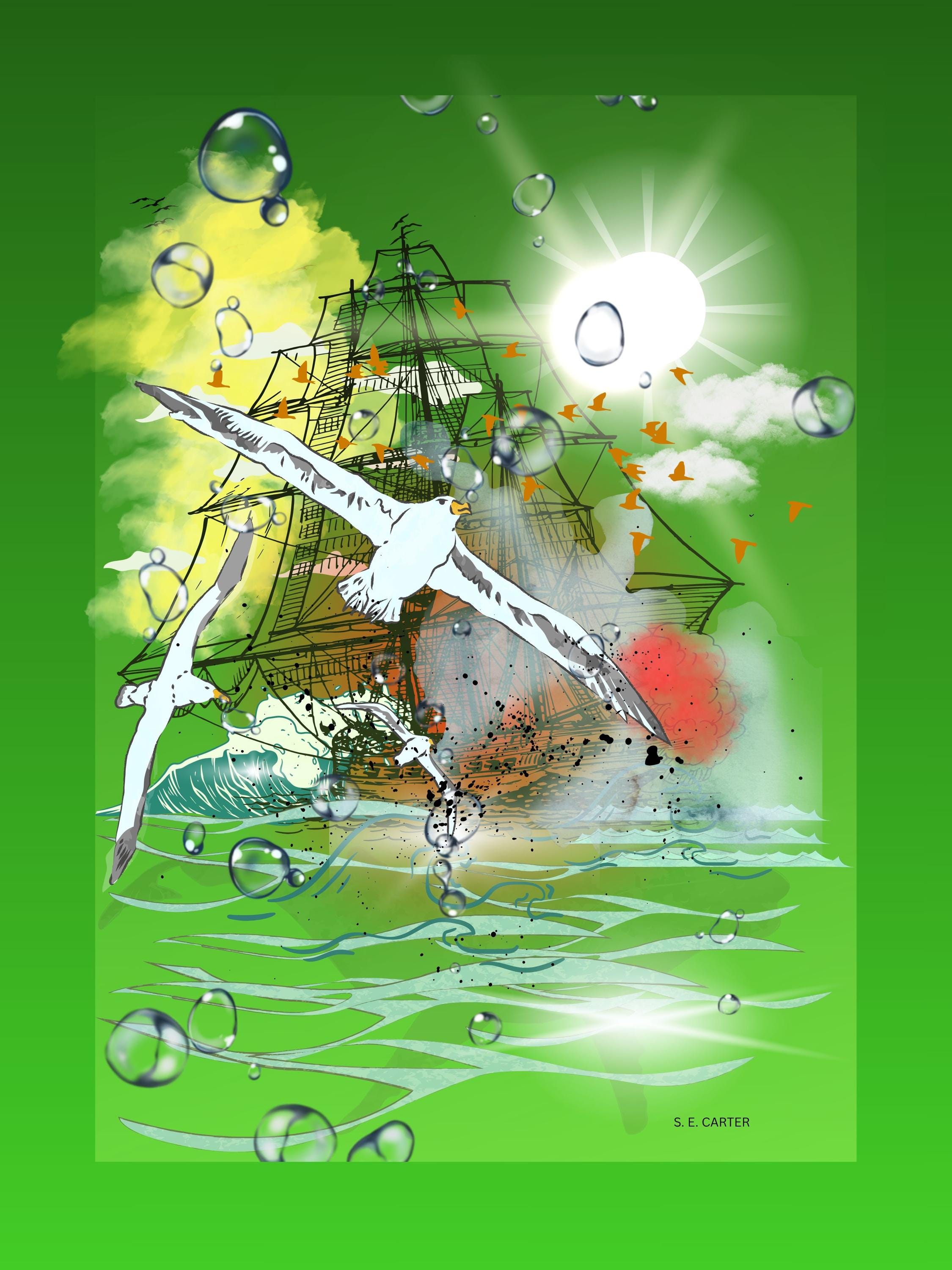 Wall art poster. Surreal, atmospheric, digital illustration - Canvas 24x36 - "The sea knows no peace"