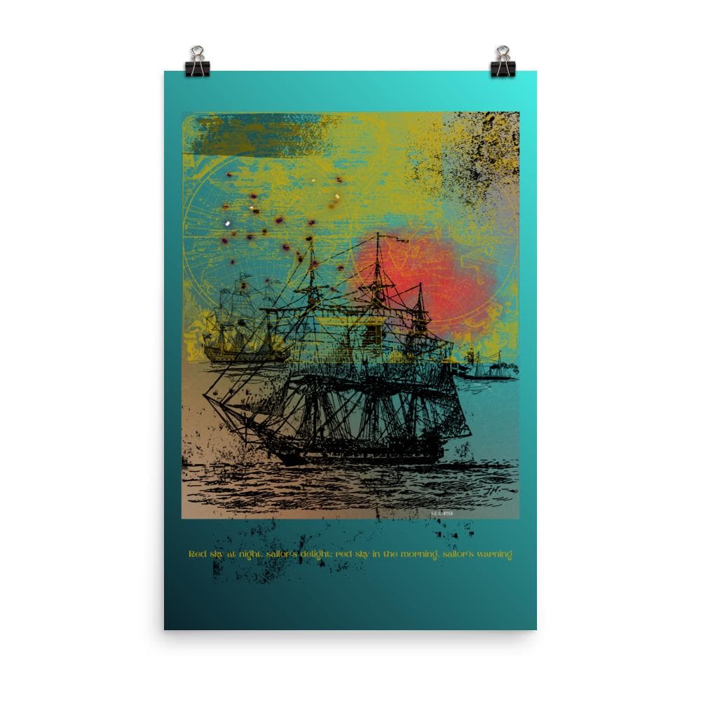 Wall art poster. Surreal, atmospheric, digital illustration - Photo paper poster - "RED SKY", gallery image 2