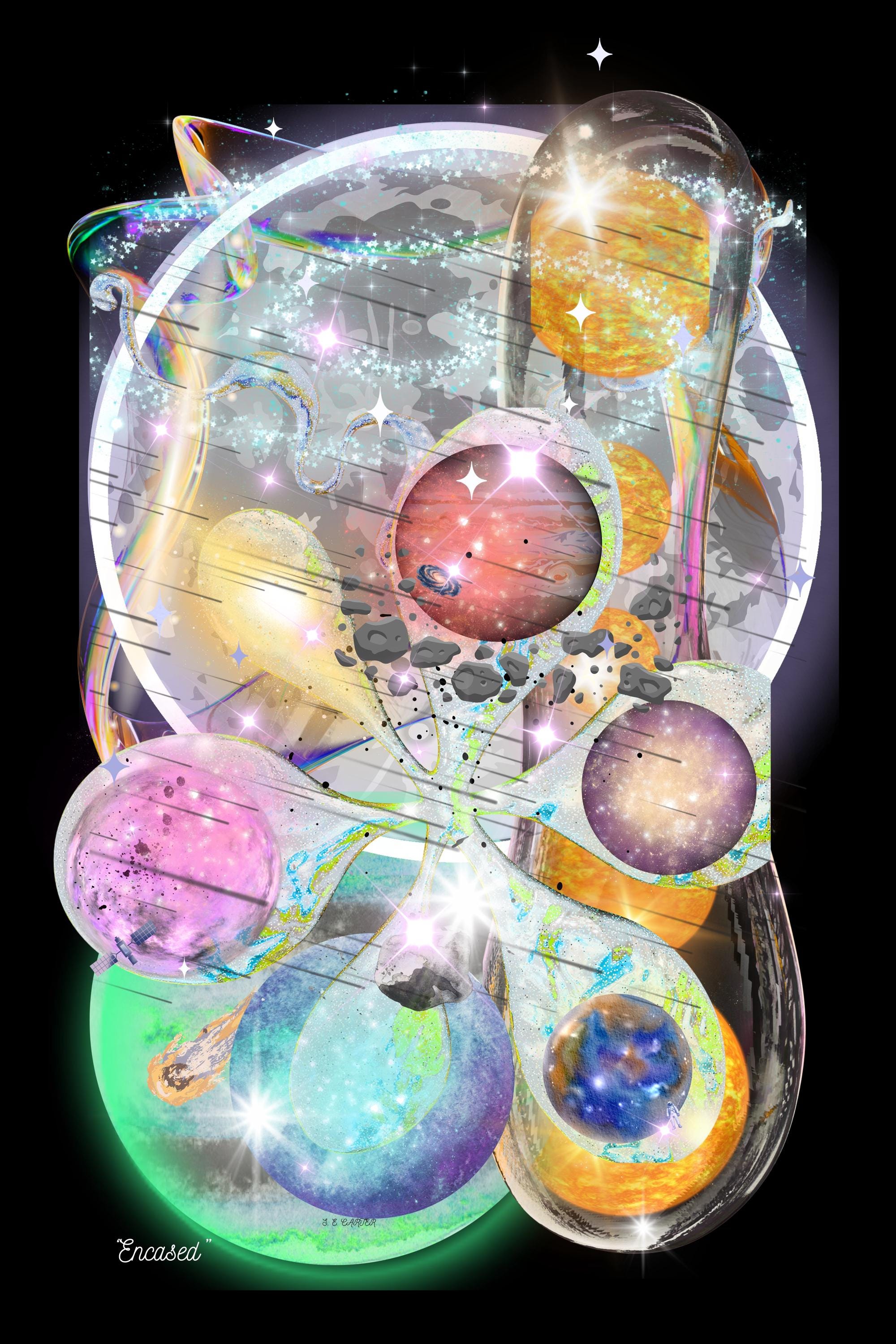 Wall art poster. Surreal, atmospheric, digital illustration - Metal prints 2030 - "ENCASED"
