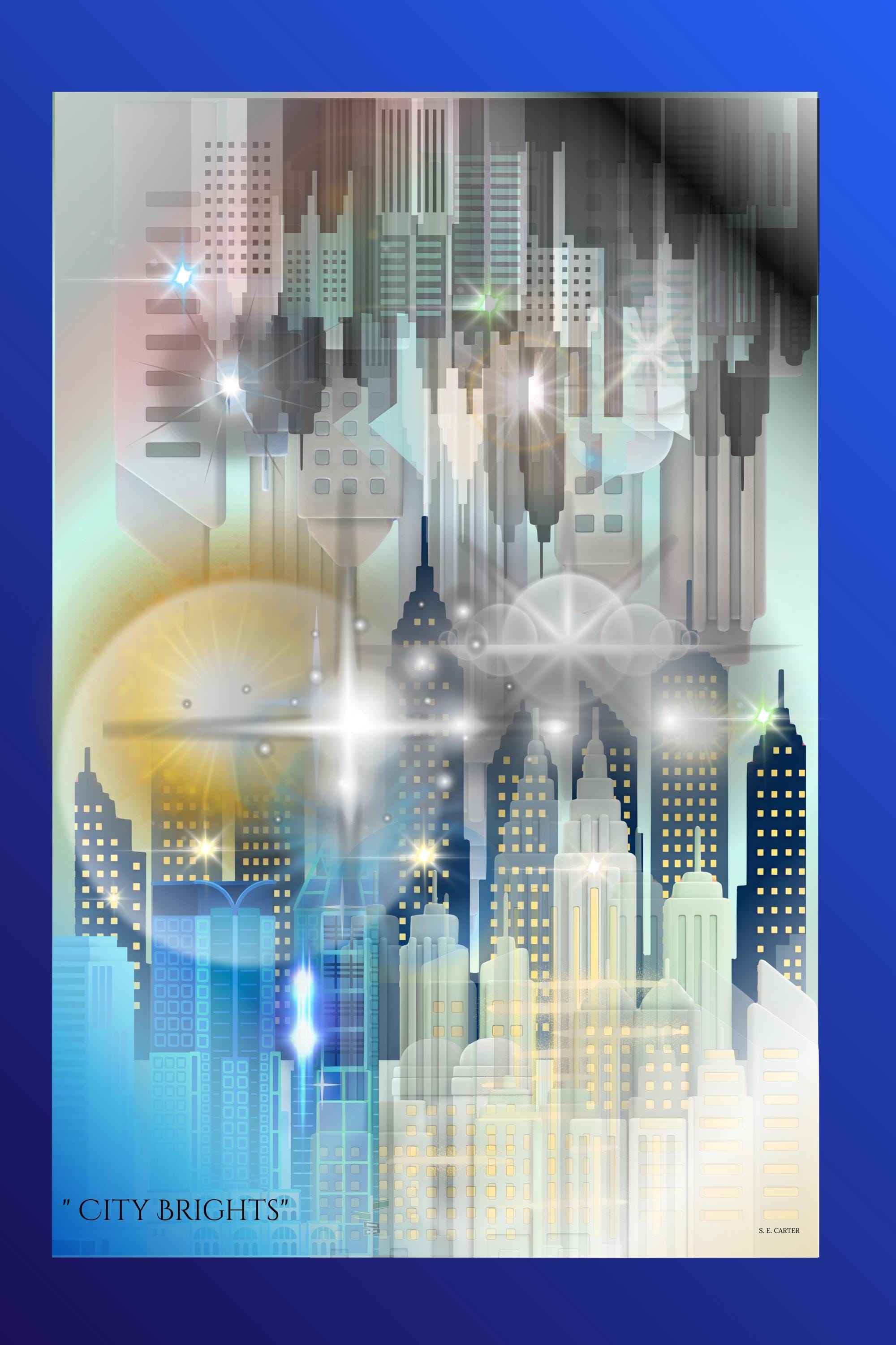 Wall art poster. Surreal, atmospheric, digital illustration - Photo paper poster - "CITY BRIGHTS"