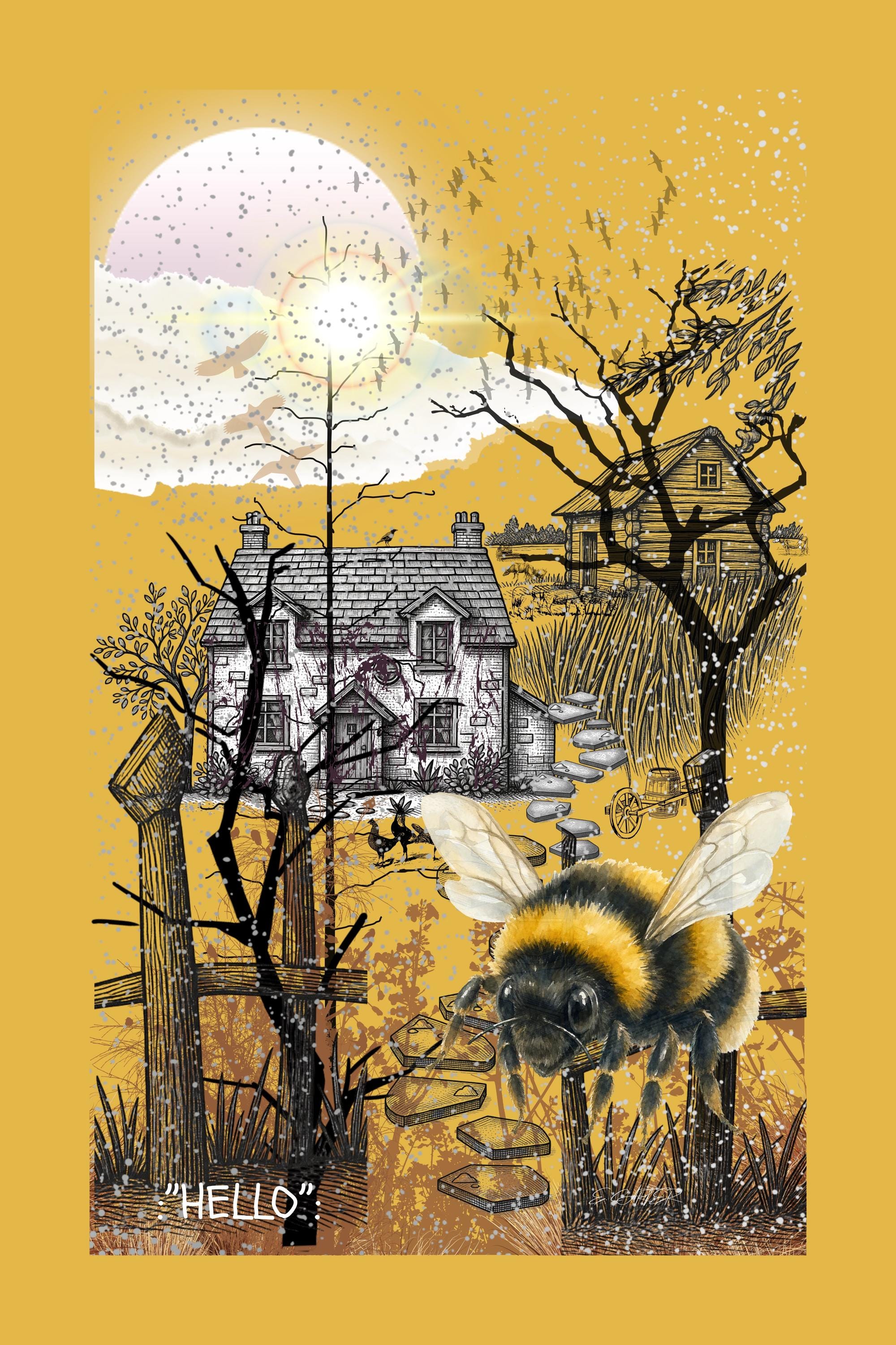 Wall art poster. Surreal, atmospheric, digital illustration - Canvas 24x36 - "HELLO"
