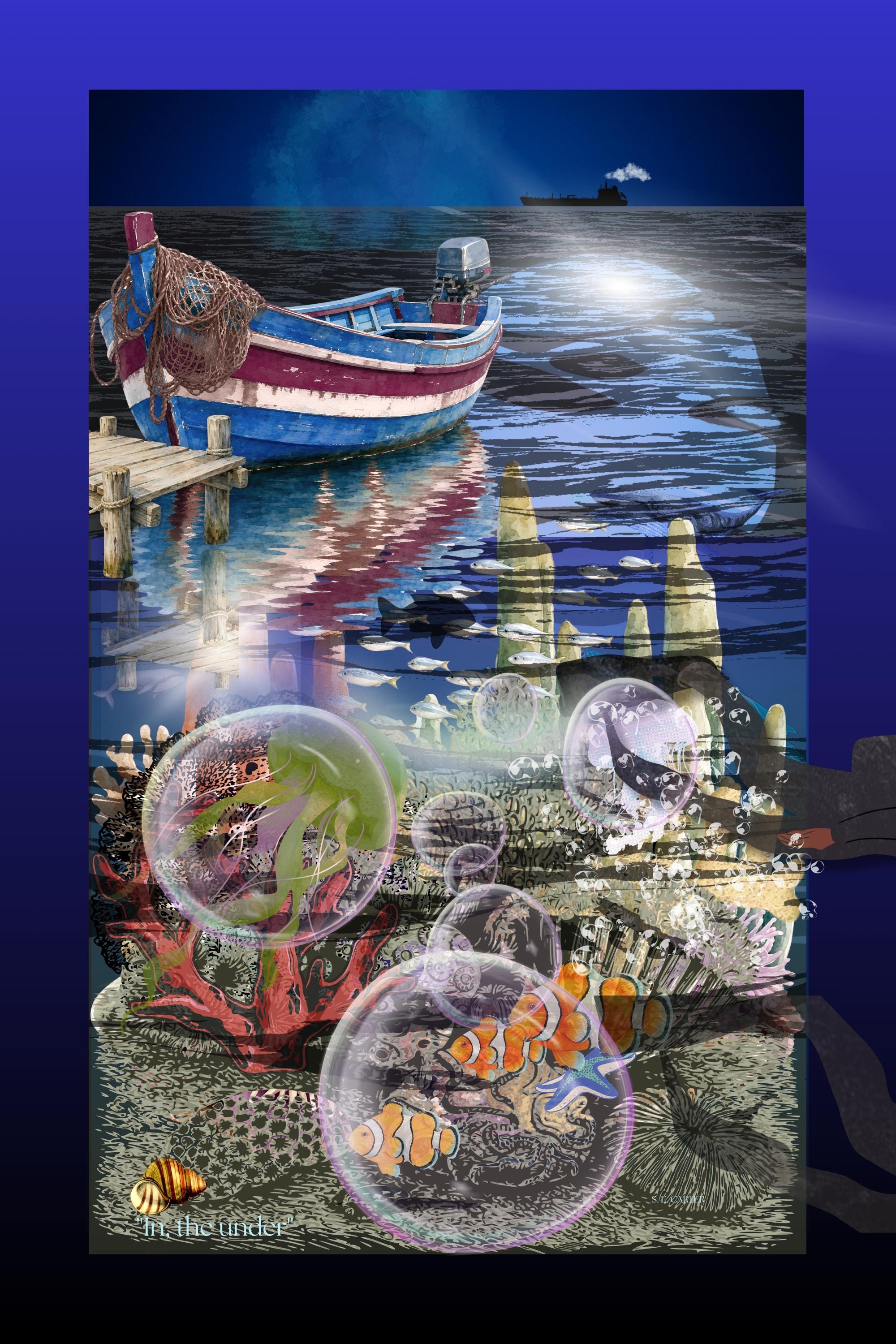 Wall art poster. Surreal, atmospheric, digital illustration - Metal prints - "In, the under"