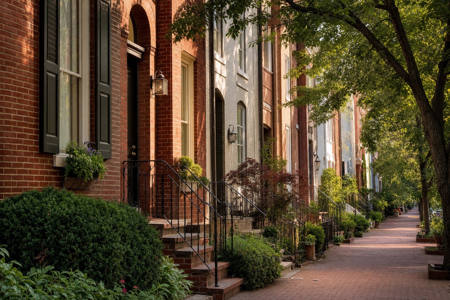 Washington DC rowhouse in warm light