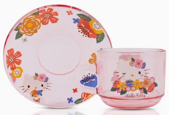 Sanrio Hello Kitty Flowers Glass Teacup and Saucer Set
