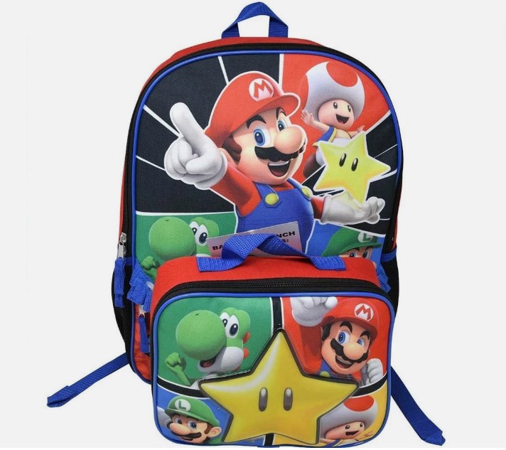 Super Mario Backpack with Rectangle Lunch Bag Set