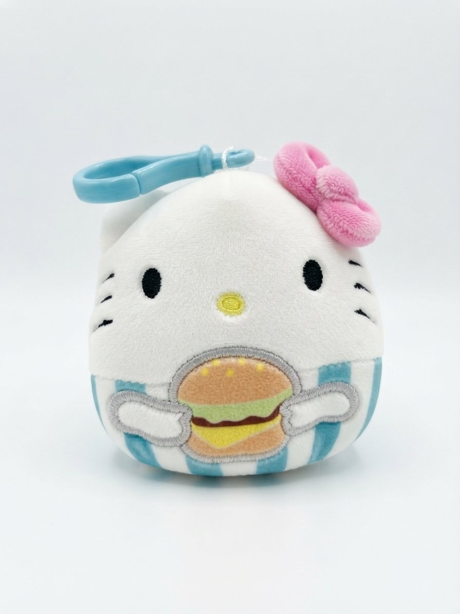 Official Squishmallows Sanrio Hello Kitty Burger Plush Keychain