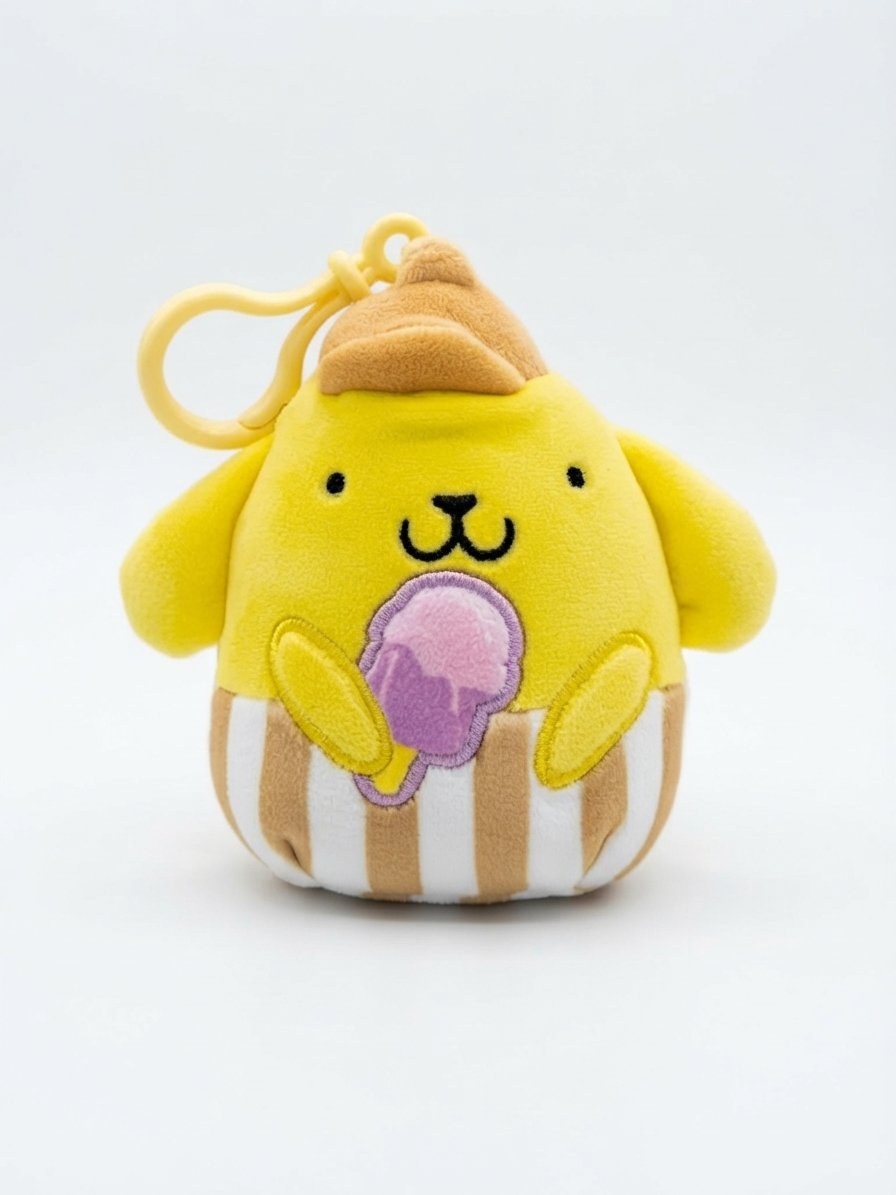 Official Squishmallows Sanrio Pompompurin Ice Cream Plush Keychain