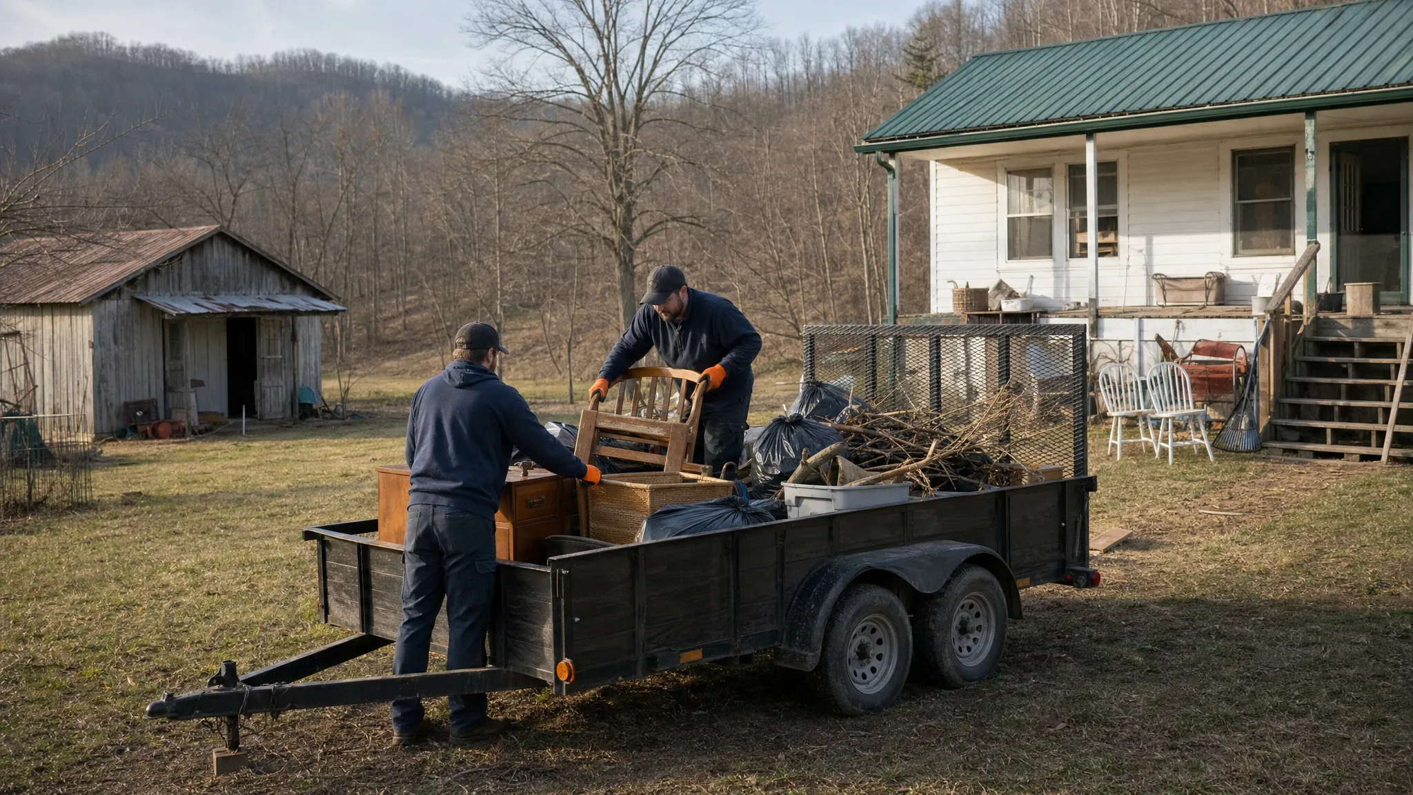 Utility trailer being loaded during a property cleanout