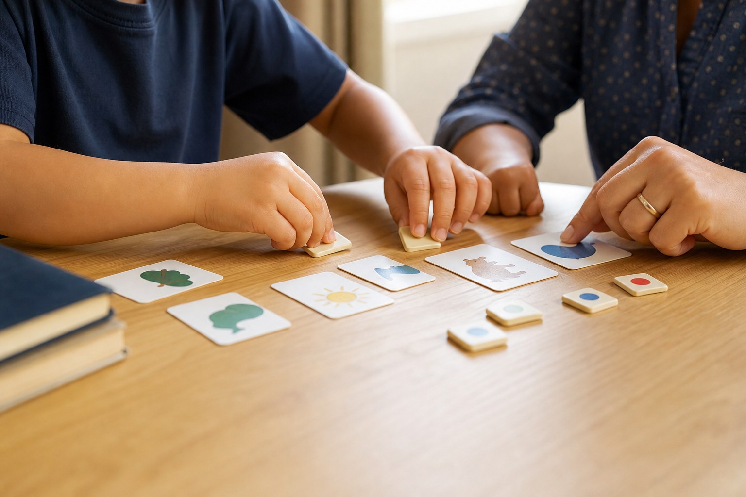 Tutor and learner using hands-on materials during a reading lesson