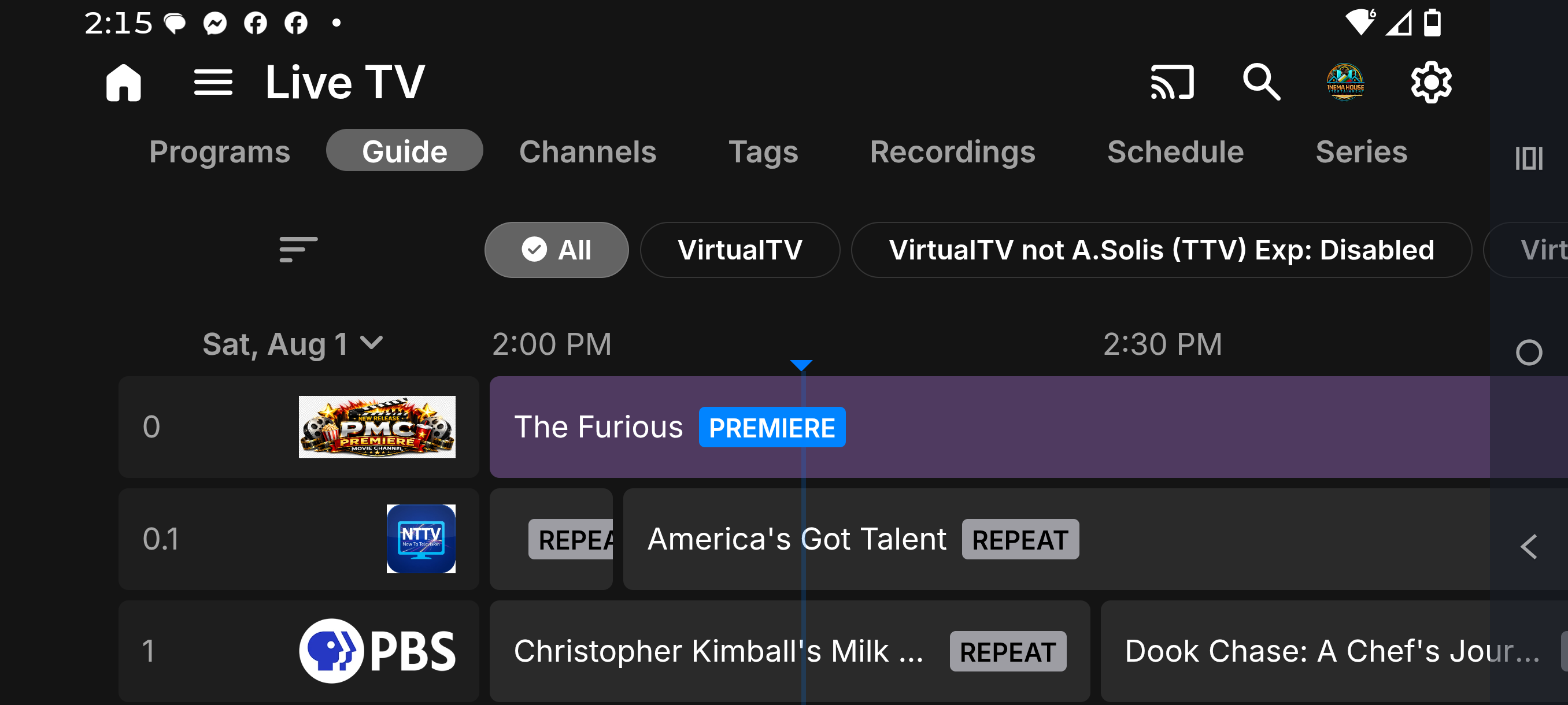 Live TV guide in the My Cinema House app