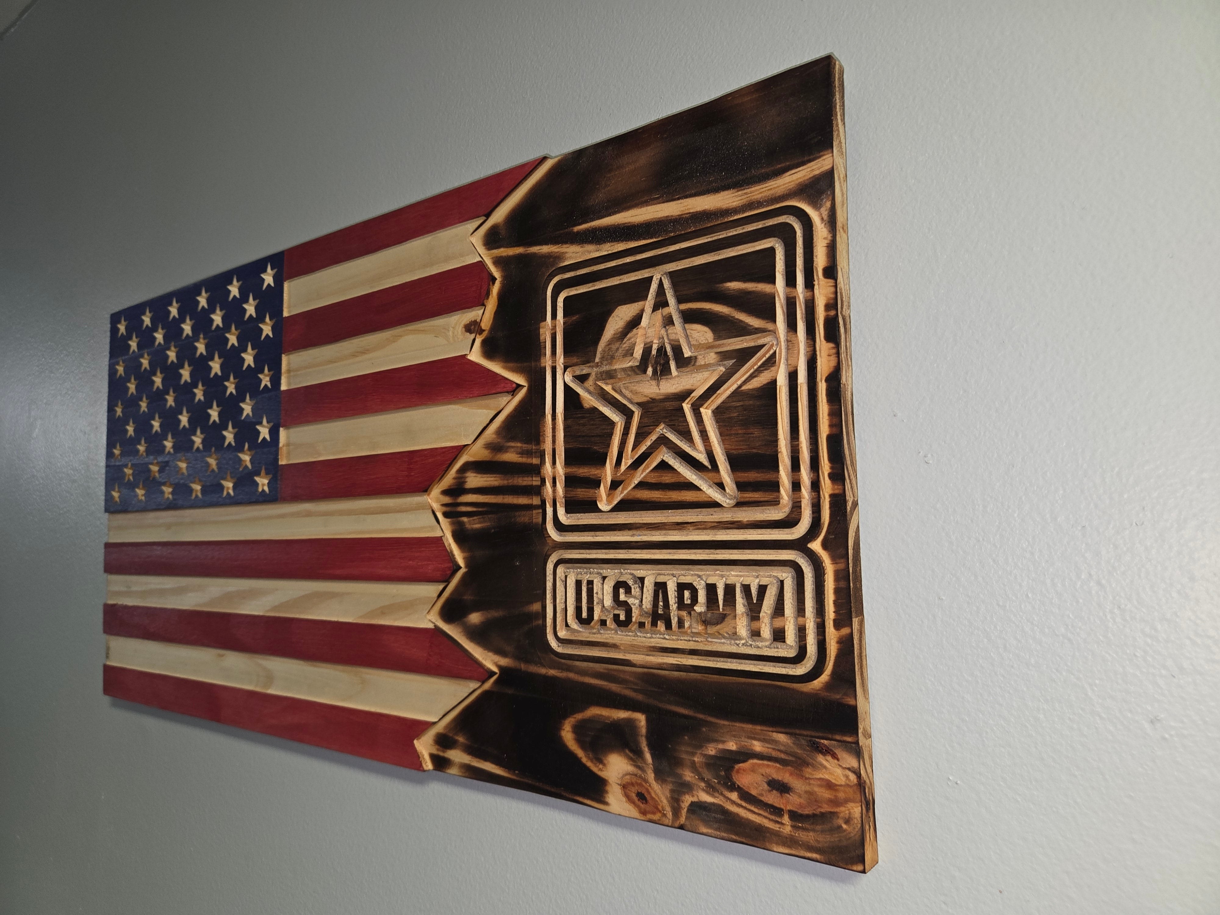 Hand-carved Army tribute wooden flag
