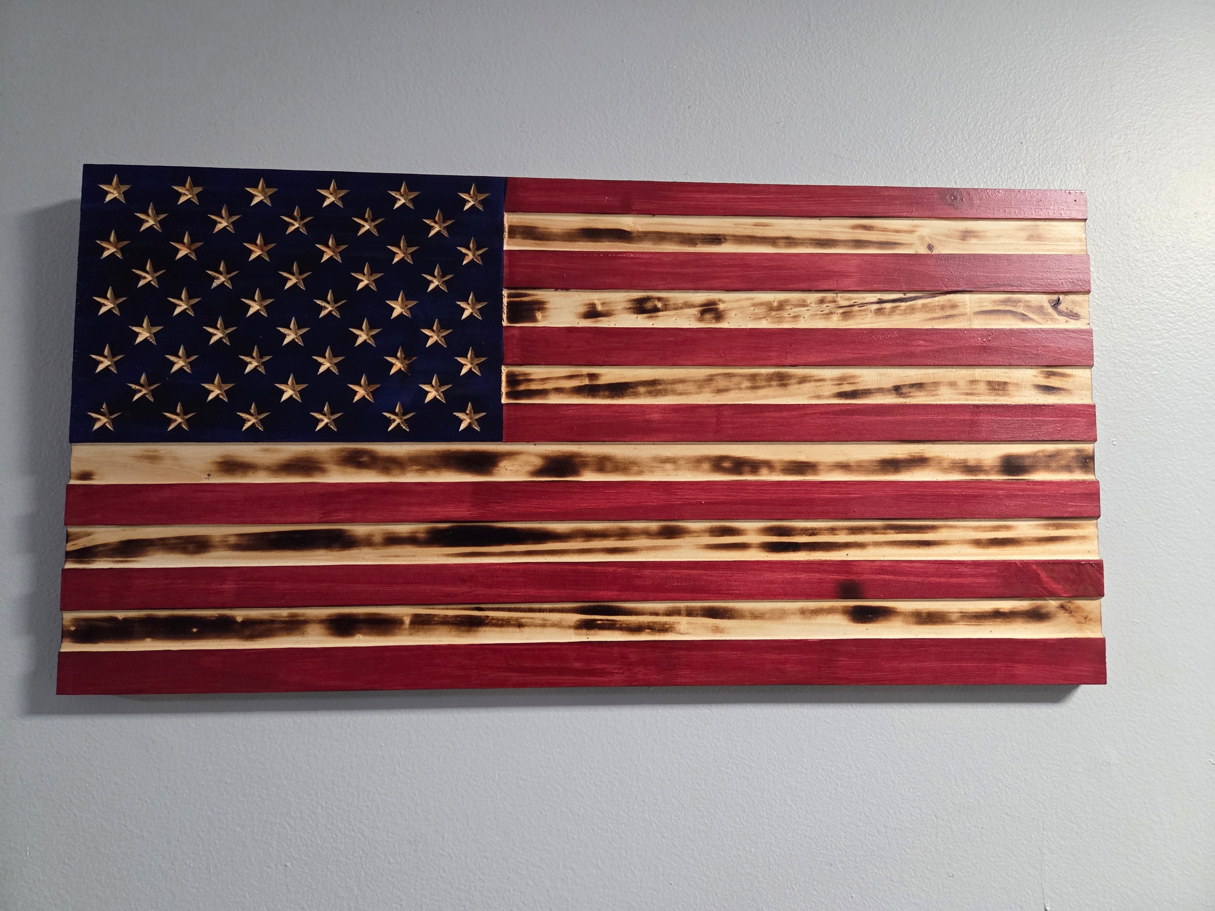 Classic handcrafted wooden American flag
