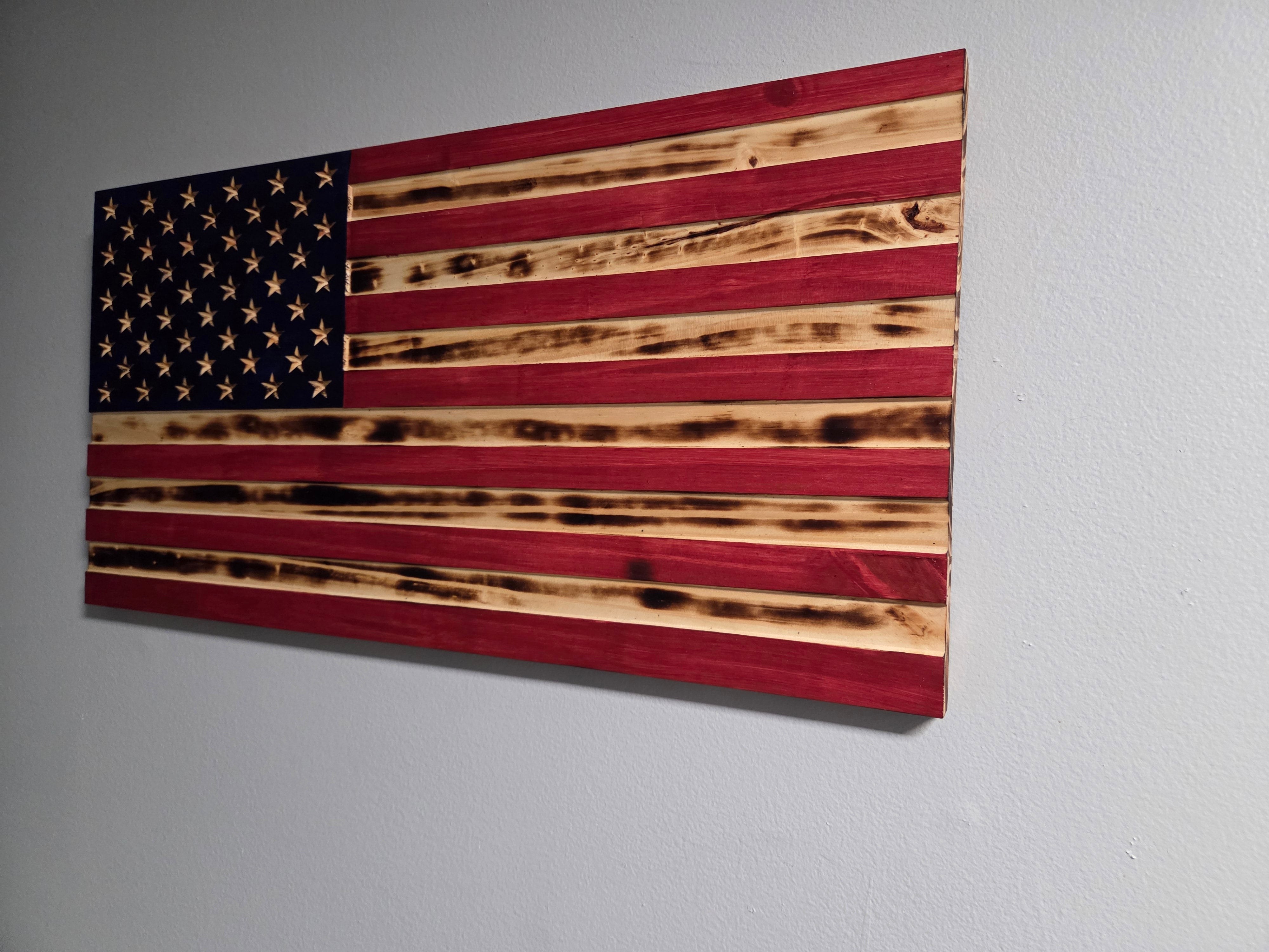 Handcrafted wooden American flag ready for wall display