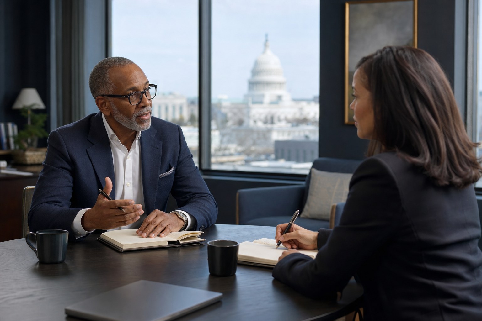 Executive coach in a one-to-one leadership conversation
