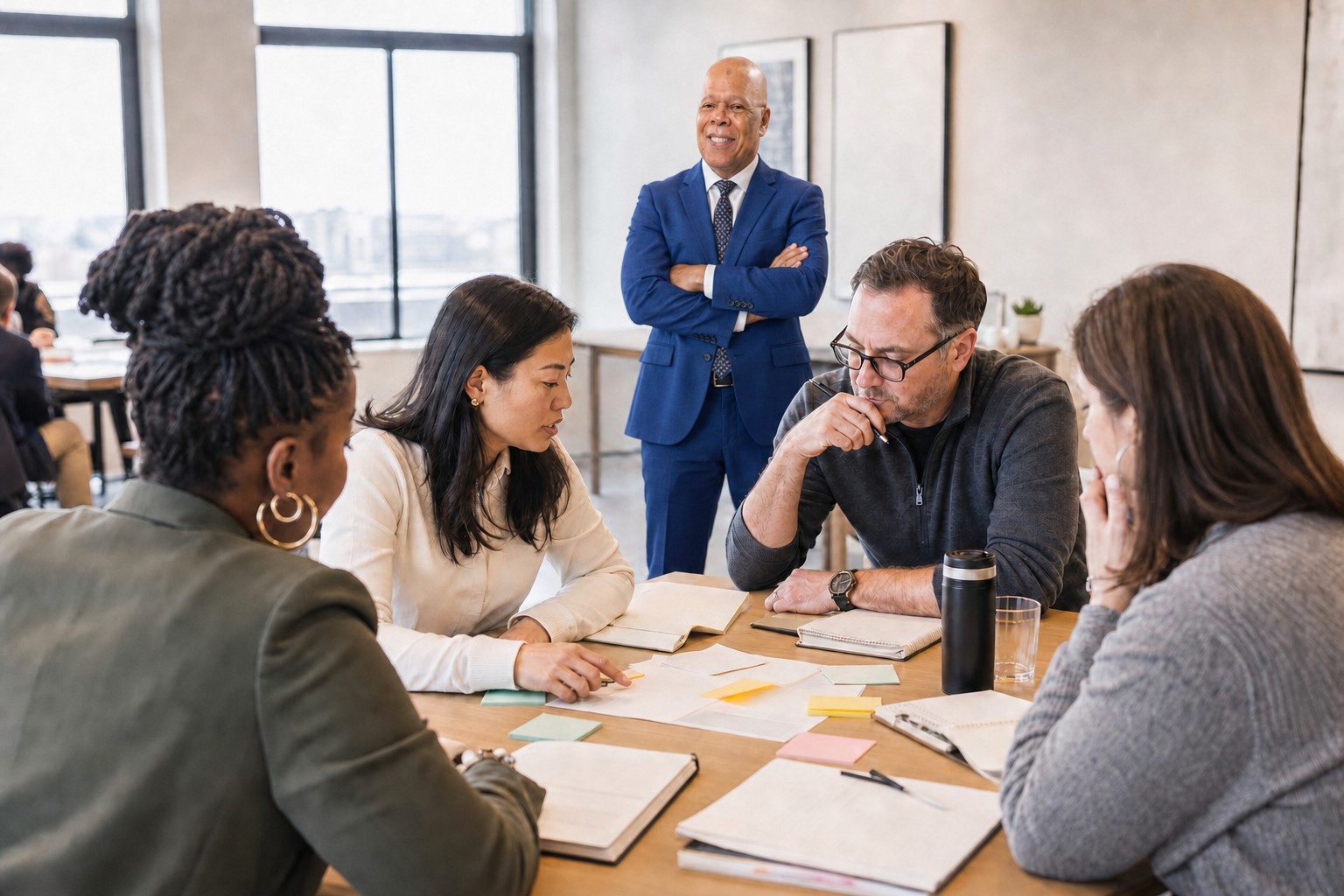 Managers collaborating during a leadership workshop