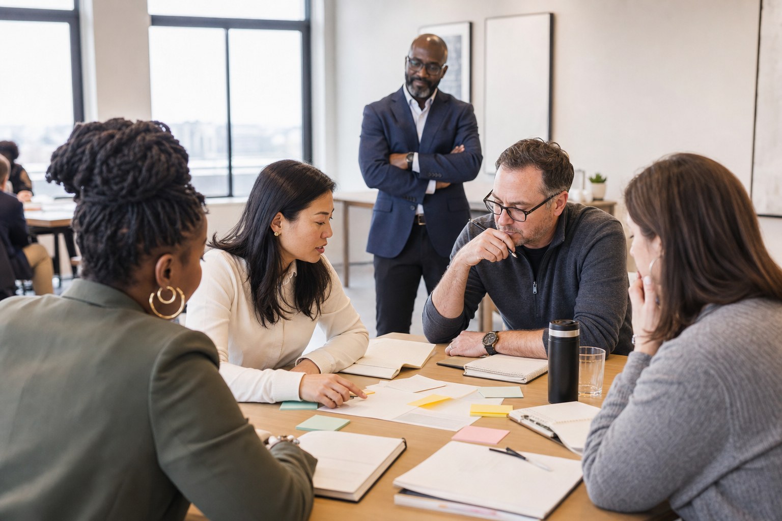 Managers collaborating during a leadership workshop
