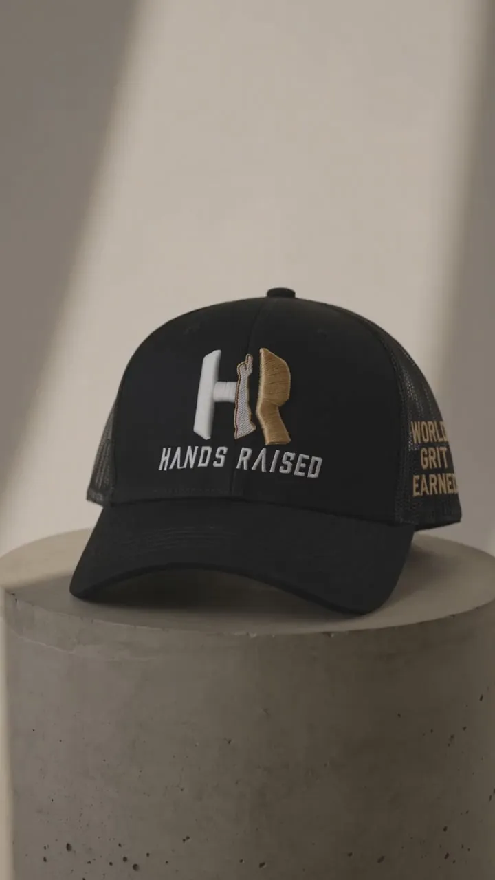 Black Hands Raised adult snapback with embroidered HR mark