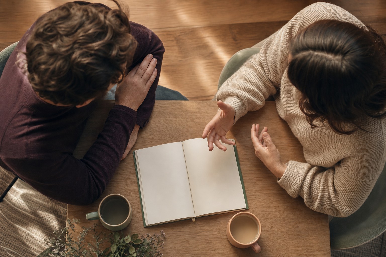 Couple using a notebook during a speaker-listener exercise