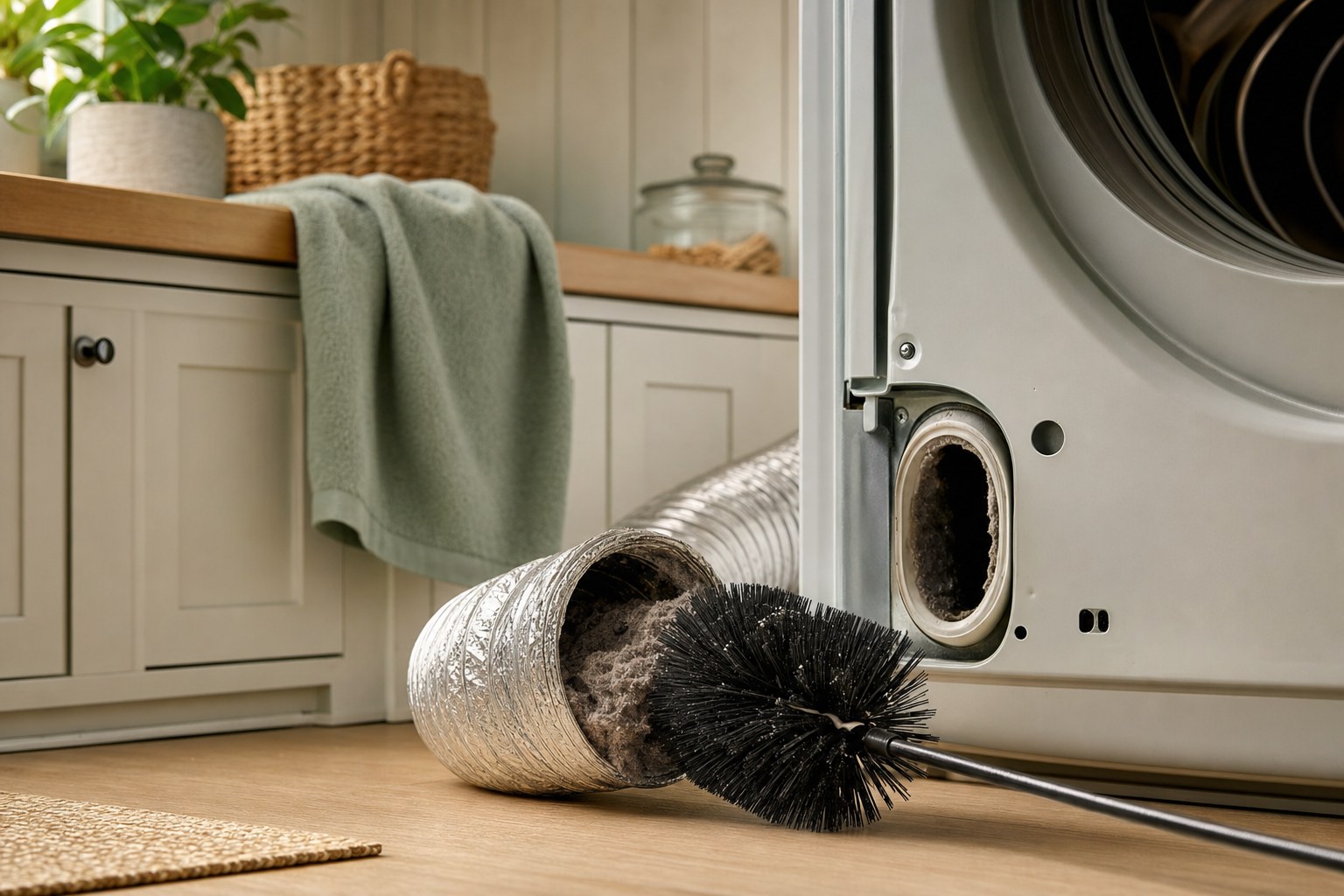 Dryer vent brush in a clean laundry space
