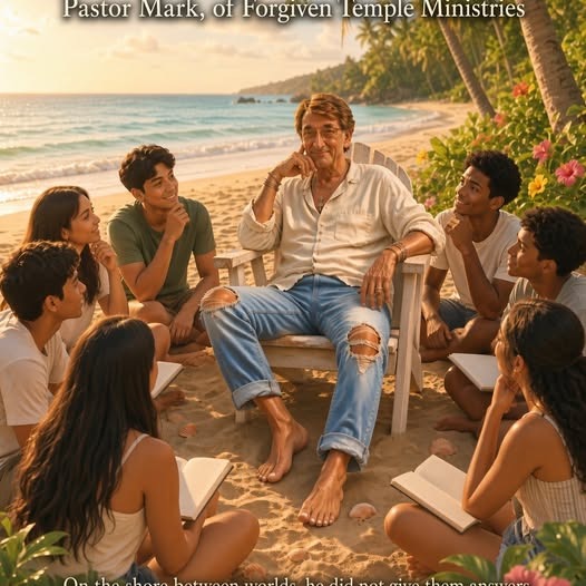 Pastor Mark listening with a group by the shore