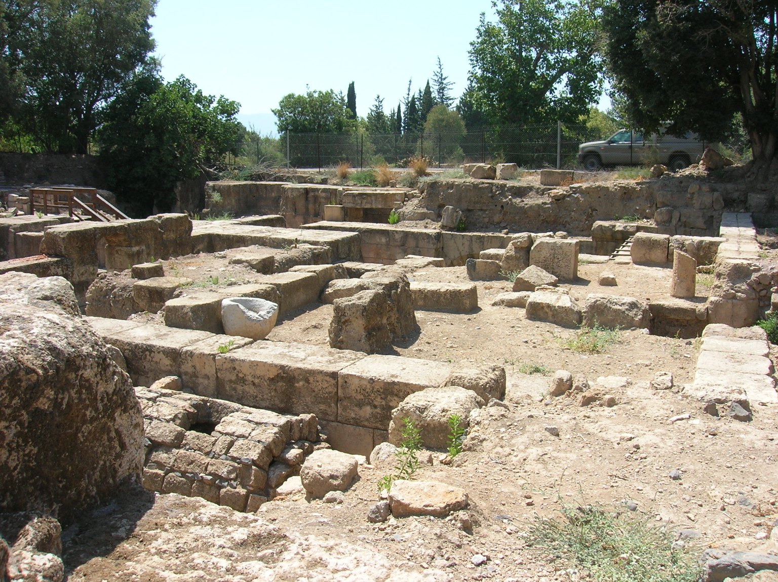 Archaeological remains beneath the cliff at Caesarea Philippi