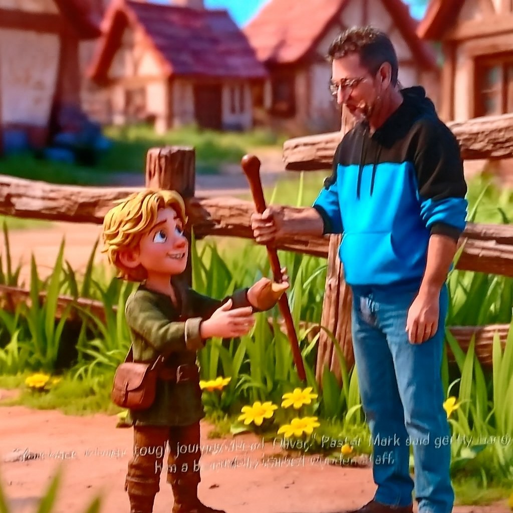 Pastor Mark with a child character from Olivia and the Luminous Peak