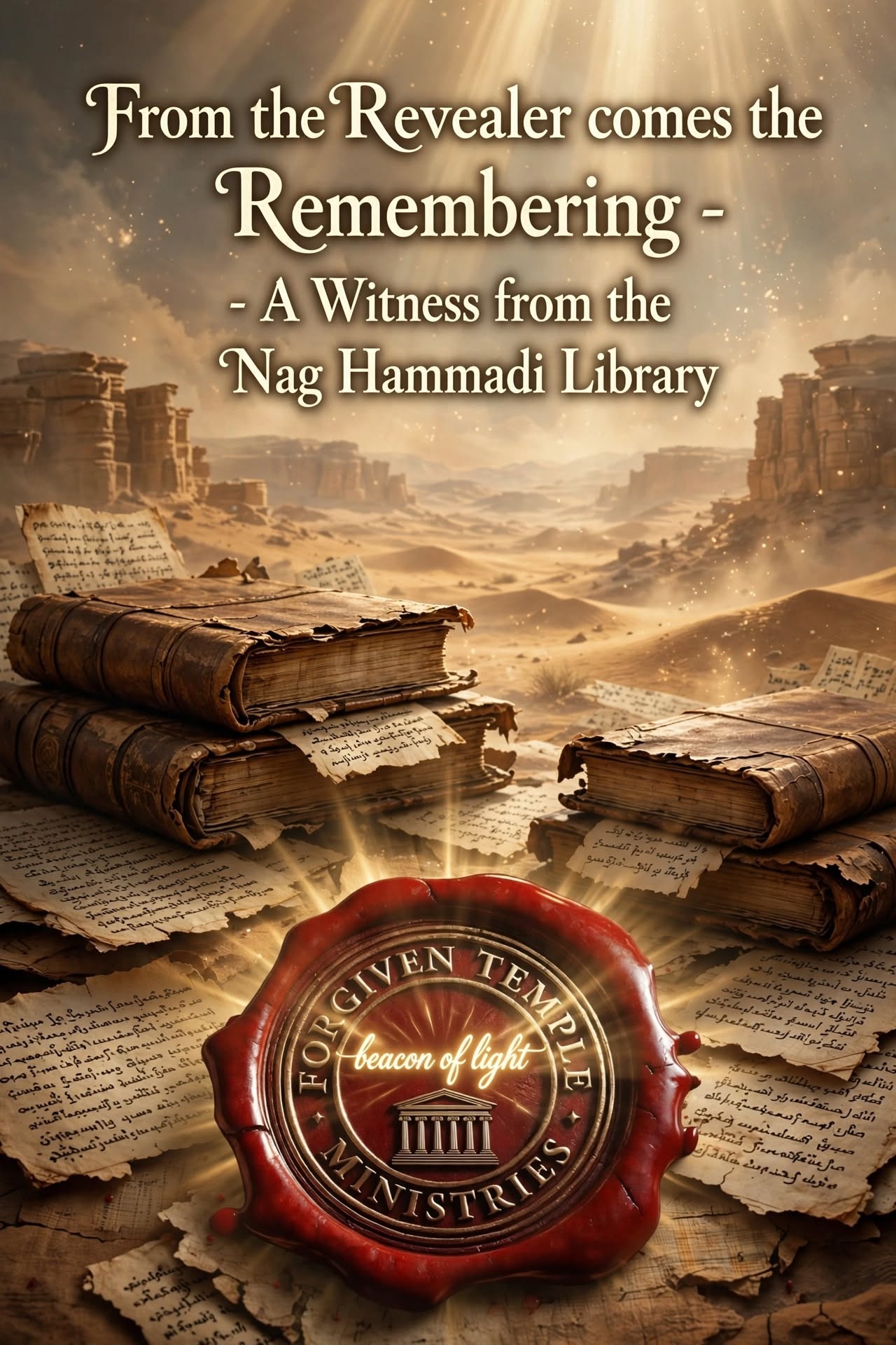 Ancient books and manuscripts in a sunlit desert, with the Daily Wrap title and Forgiven Temple Ministries seal