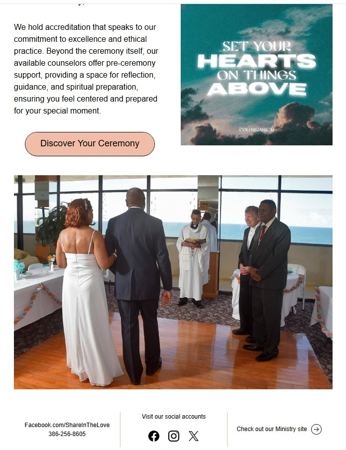 Wedding ceremony with a couple standing before their officiant