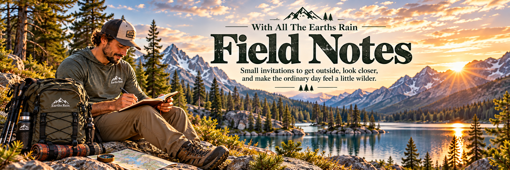 Field Notes, a family outdoor journal with mountains, wildflowers, and a child explorer
