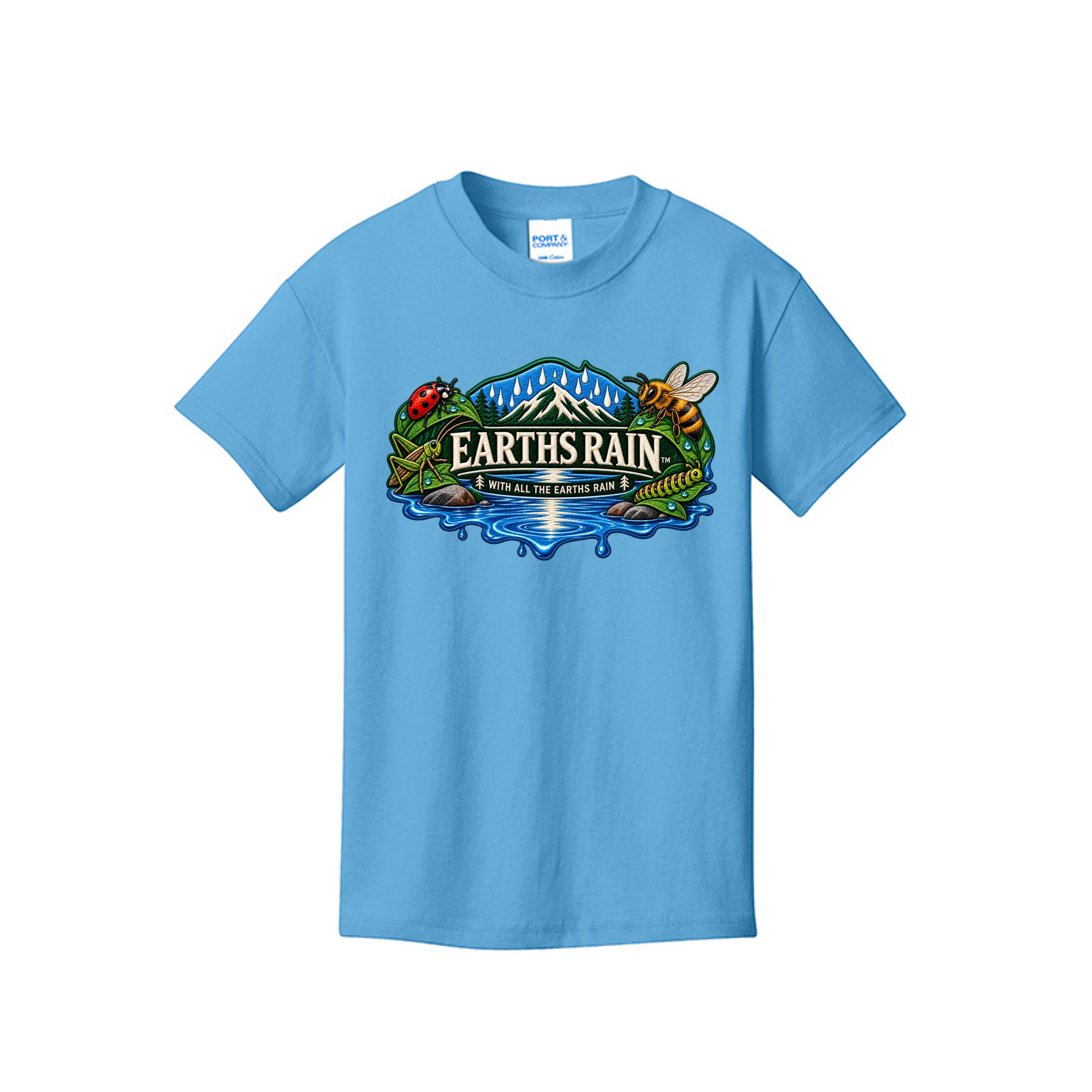 Youth shirt with bright insects and nature artwork