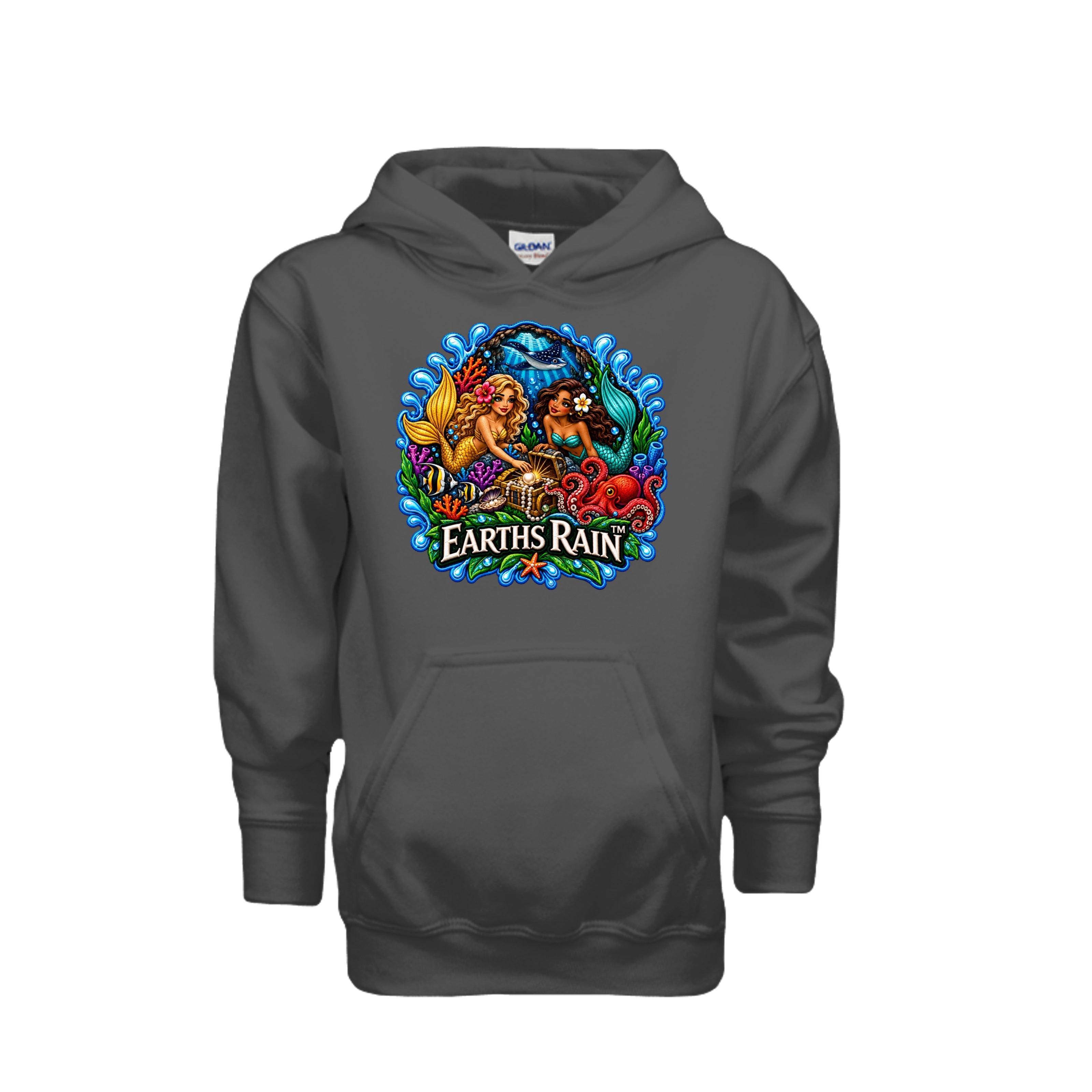 Mermaid treasure ocean artwork on a youth hoodie