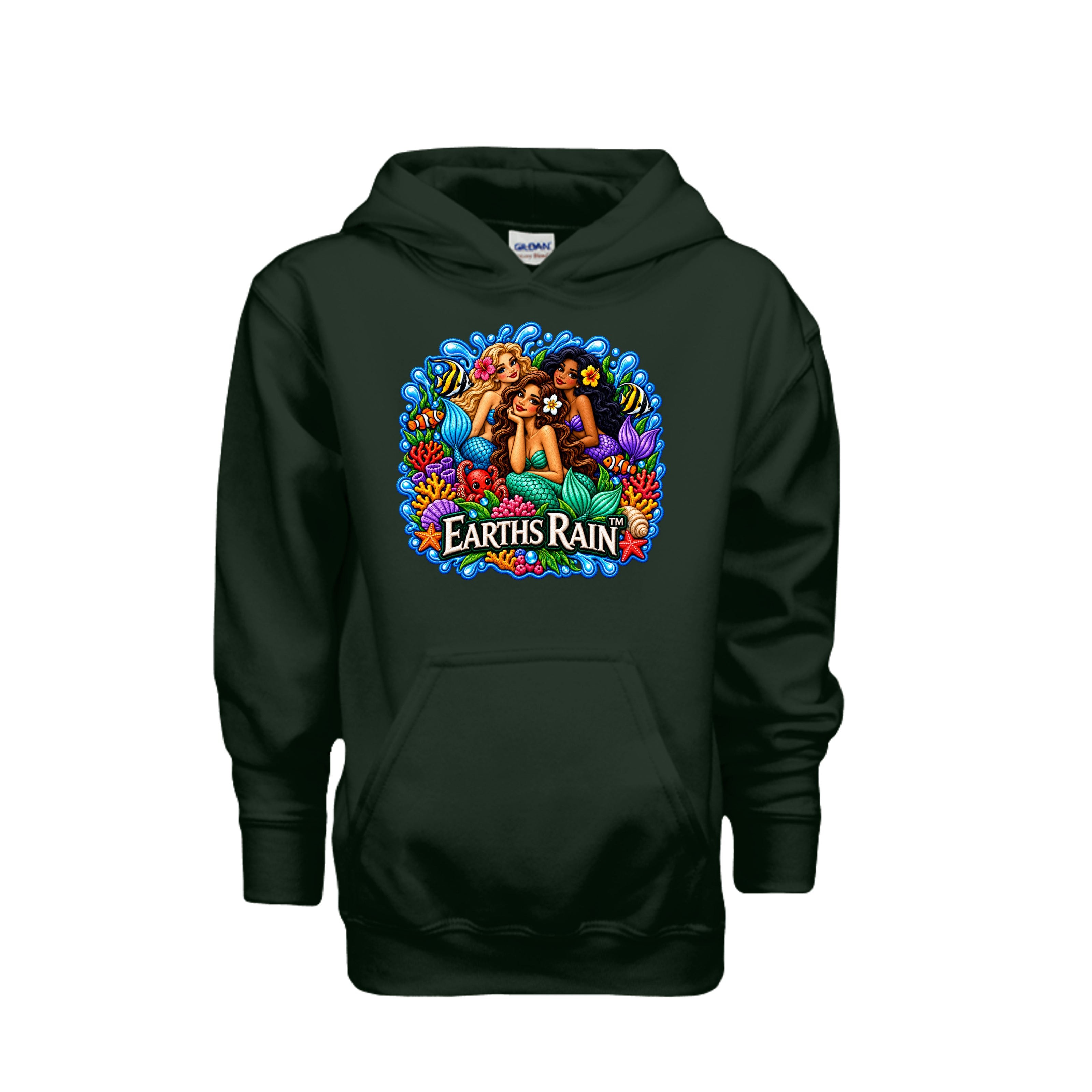 Mermaids underwater ocean artwork on a youth hoodie
