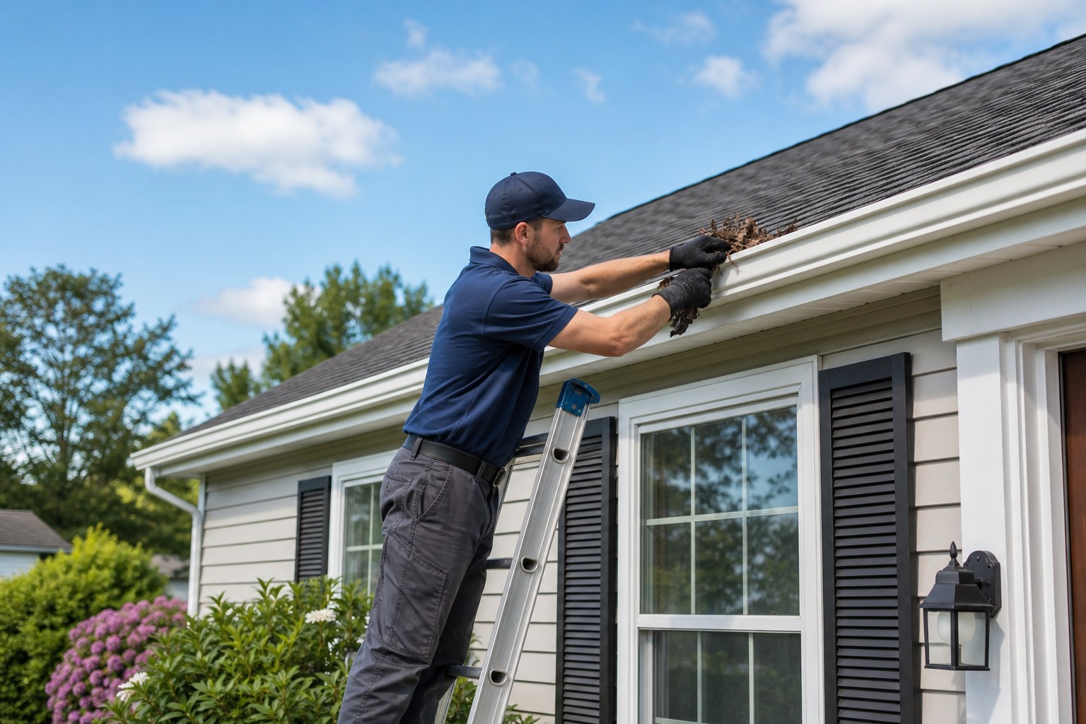 Single-Story Gutter Clean-Outs service in progress