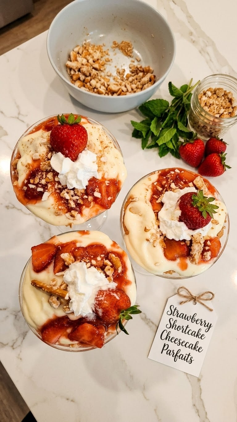Strawberry shortcake cheesecake parfaits