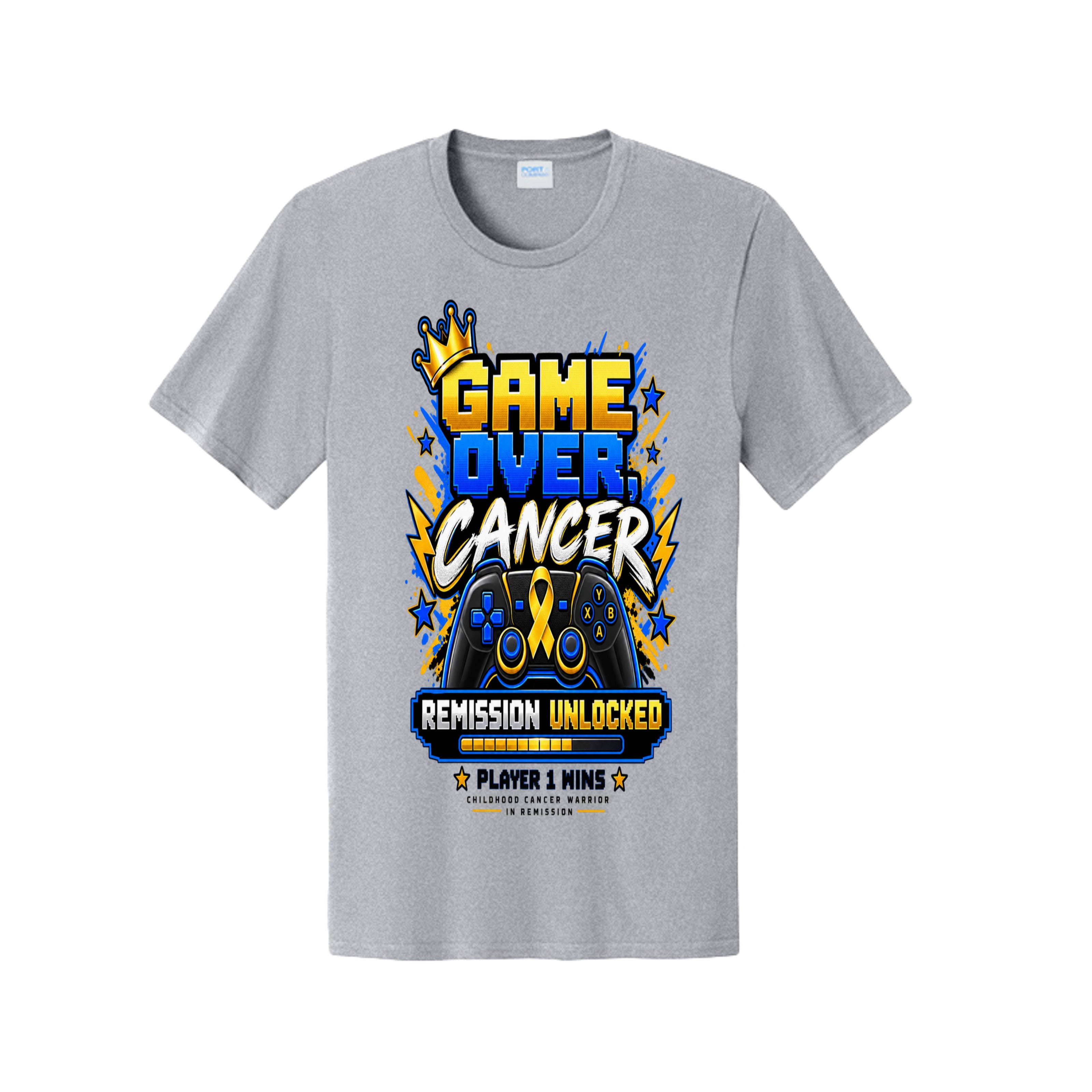 🎮 Game Over Cancer – Remission Unlocked Childhood Cancer Warrior T-Shirt, view 1