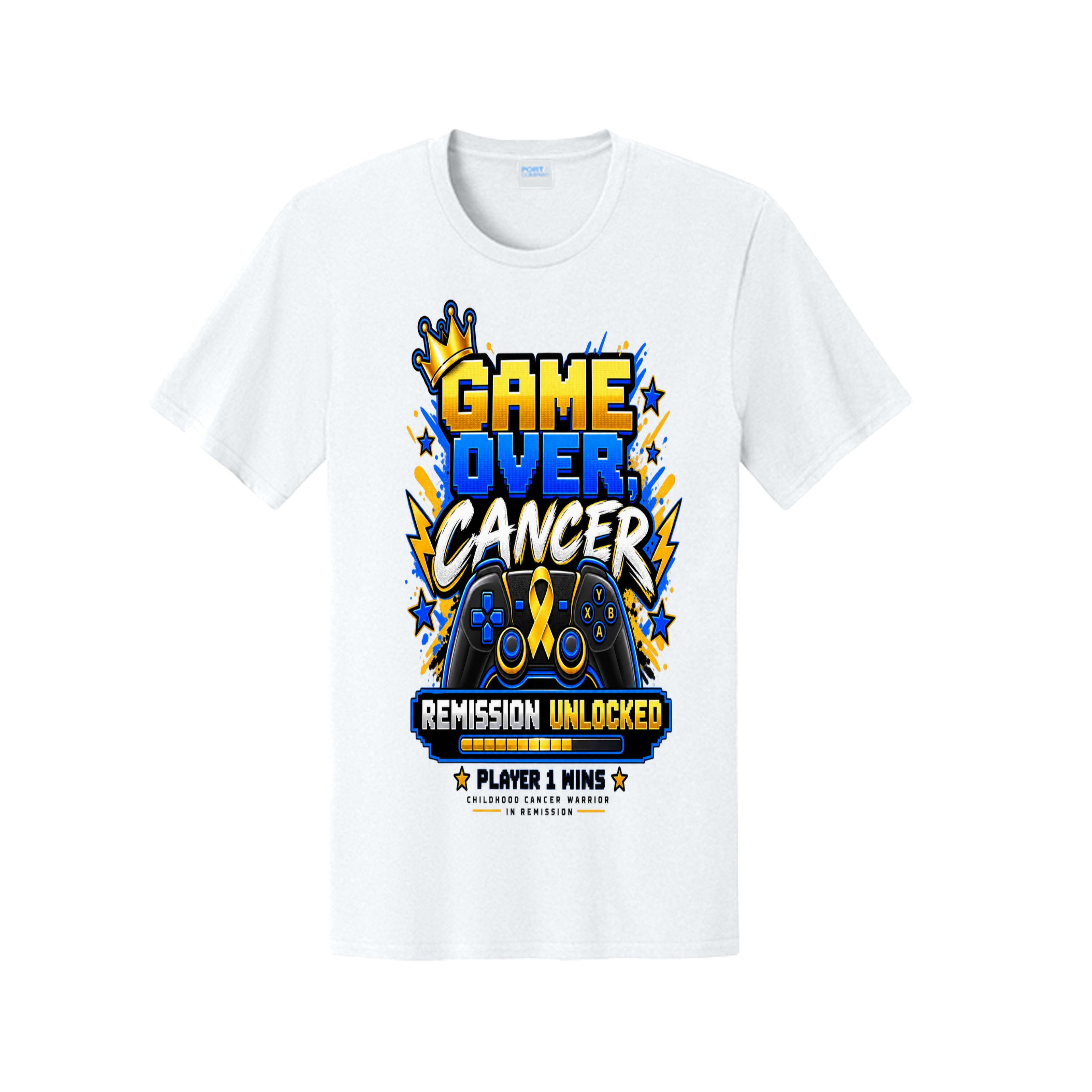 🎮 Game Over Cancer – Remission Unlocked Childhood Cancer Warrior T-Shirt, view 3