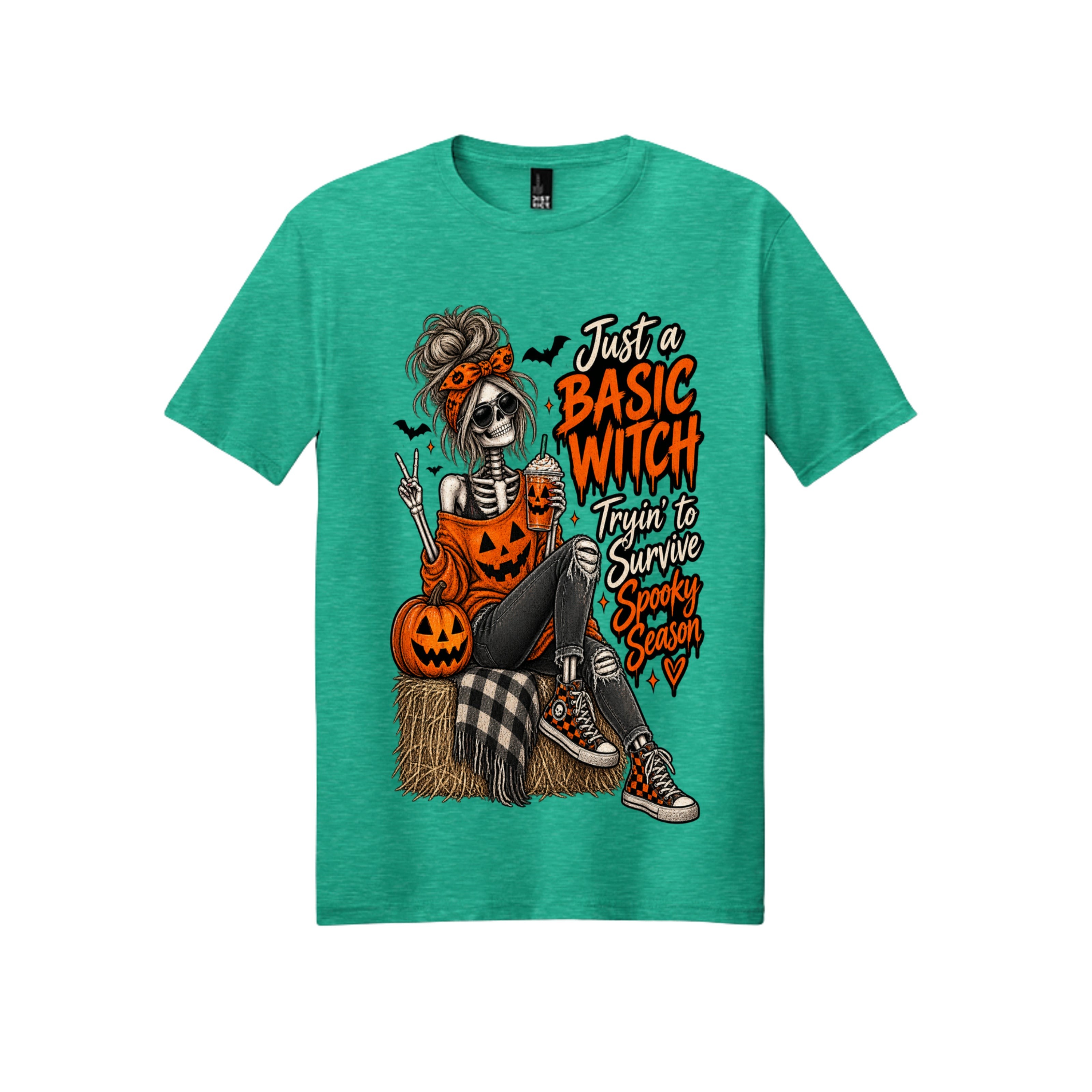 Just a Basic Witch Trying to Survive Spooky Season – Halloween Graphic Tee