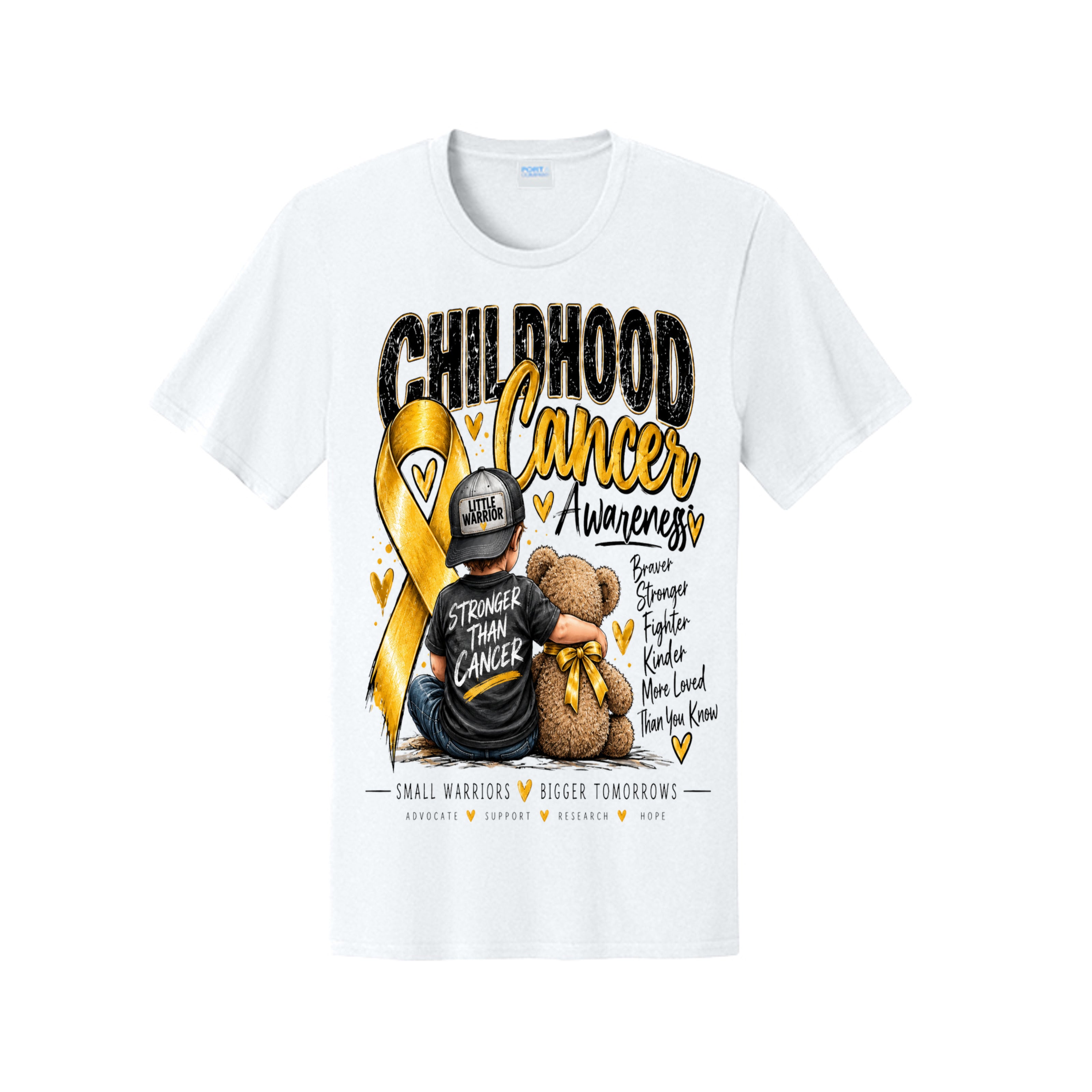 💛 Little Warrior – Stronger Than Cancer Childhood Cancer Awareness T-Shirt, view 3