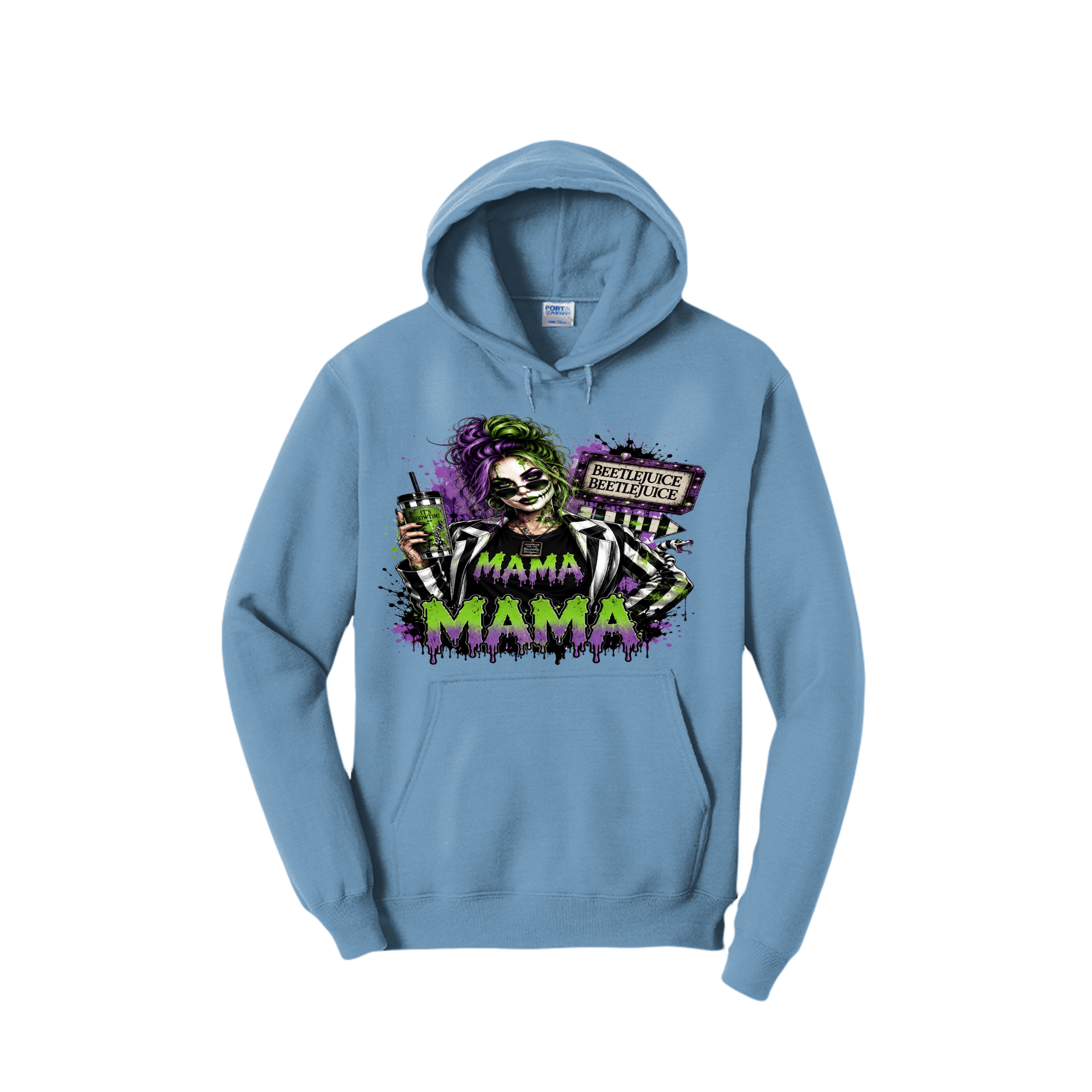 Mama It’s Showtime – Beetlejuice Inspired Horror Hoodie 💚💜