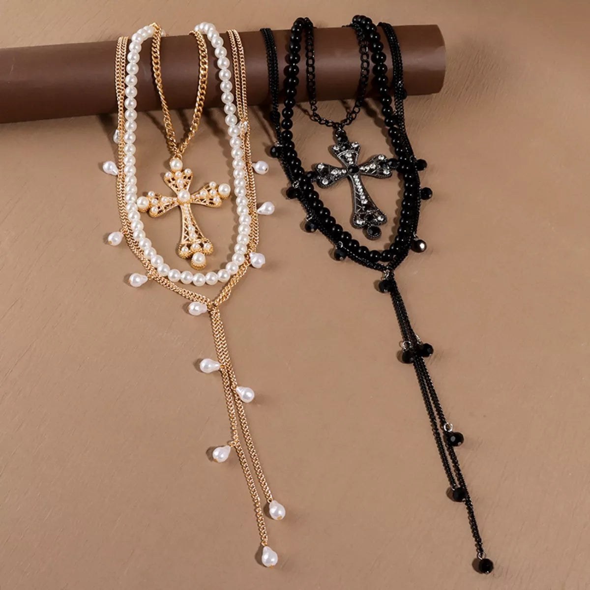 Pearl Cross Pendant Necklace 3 Piece Set