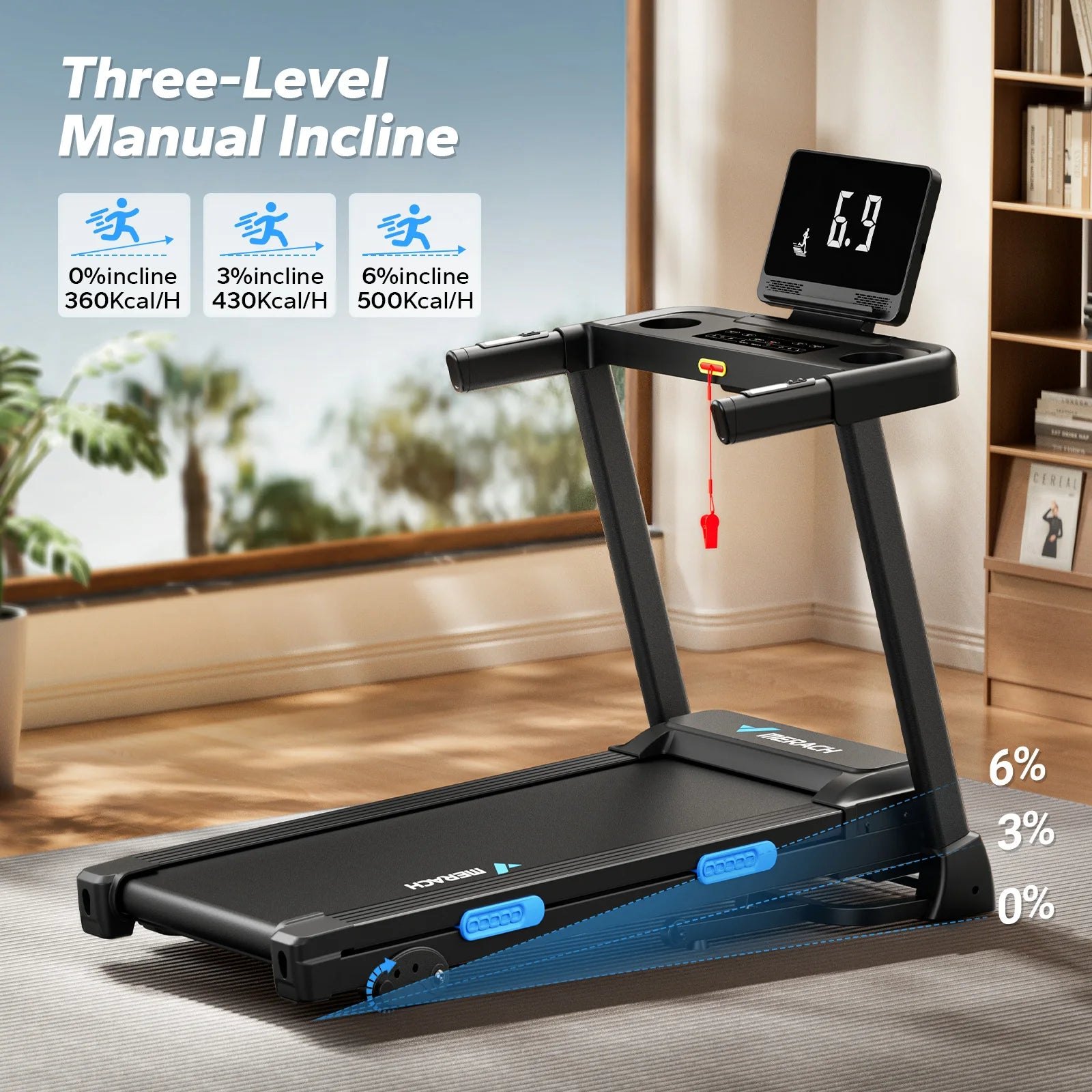Foldable home treadmill with an upright frame