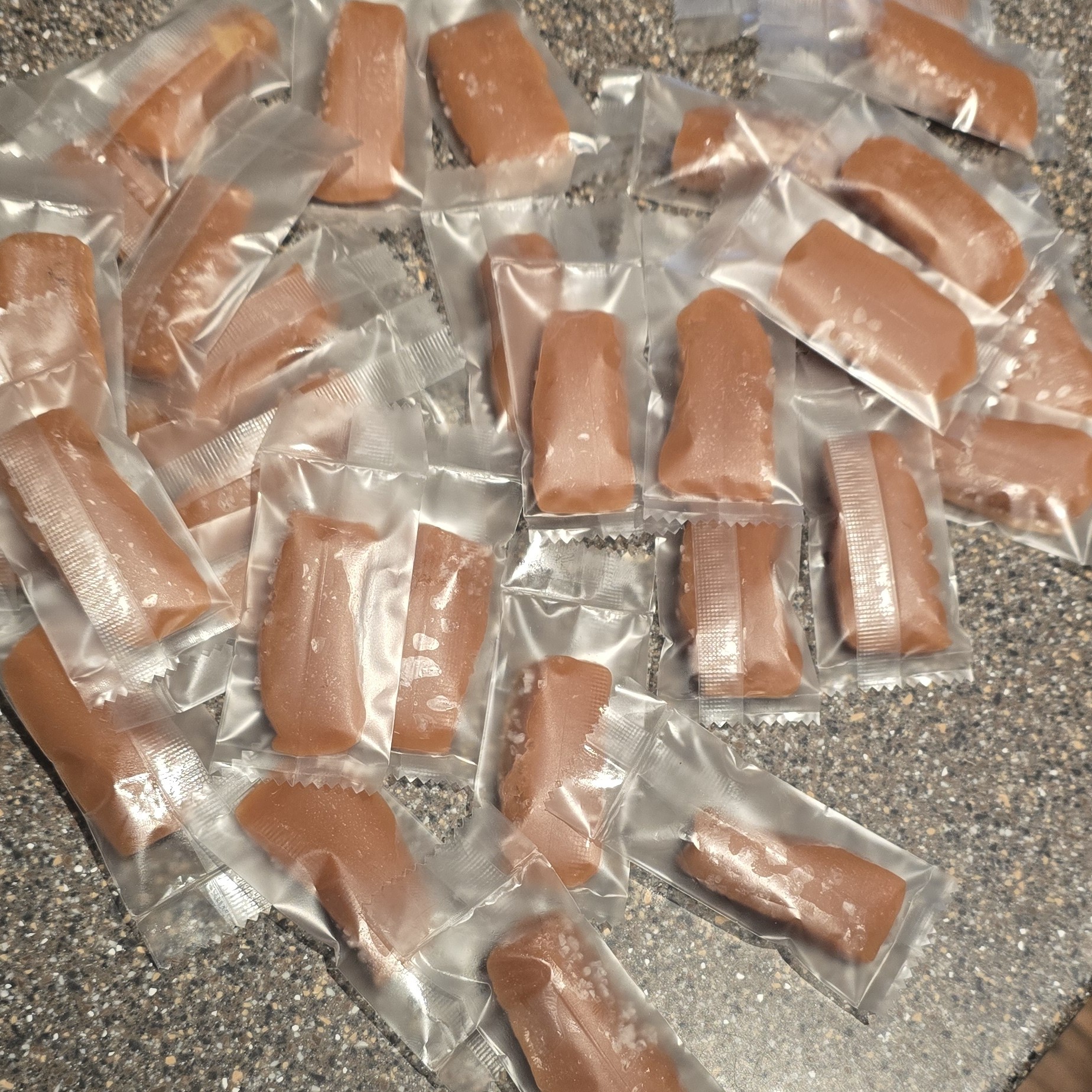 Sea salt caramels cut into squares