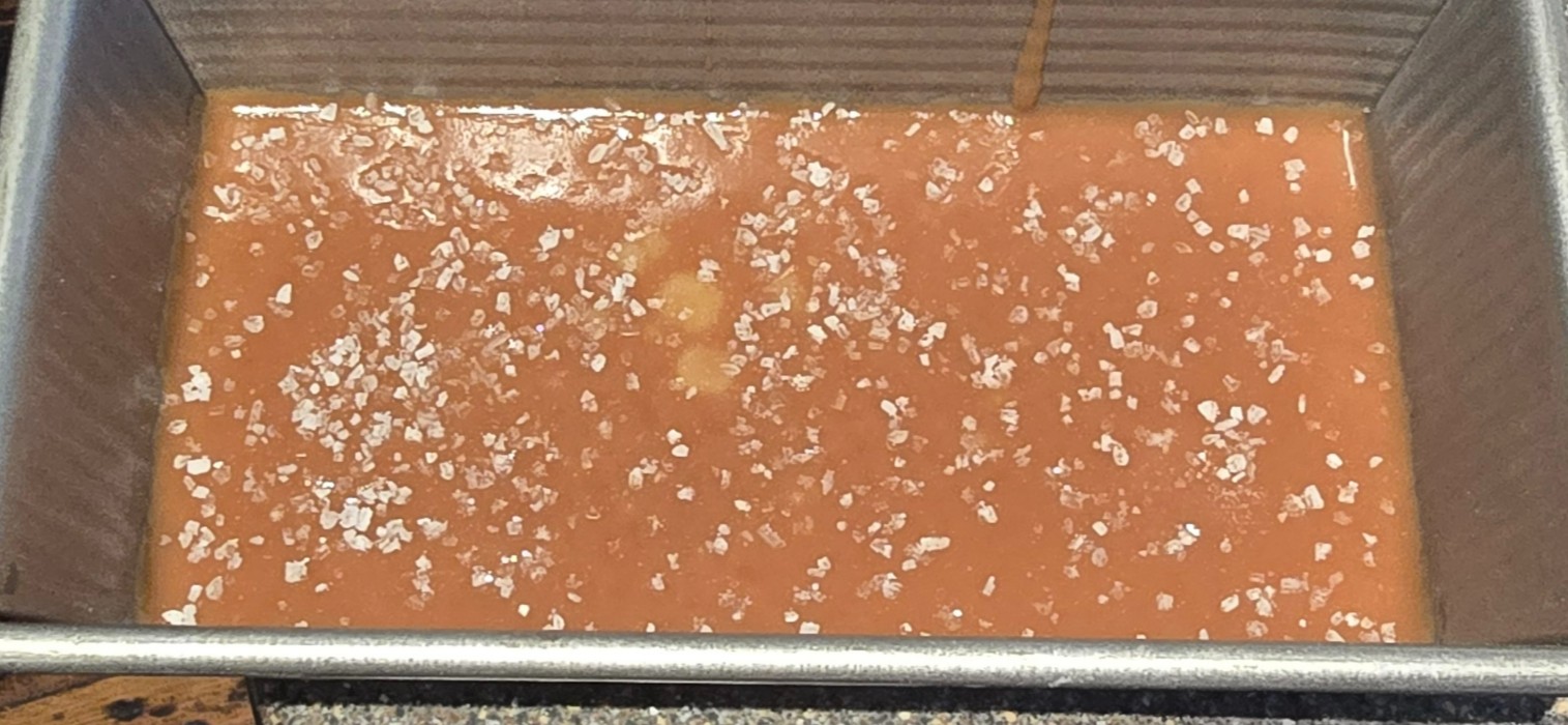 Sea salt caramel slab topped with flaky salt