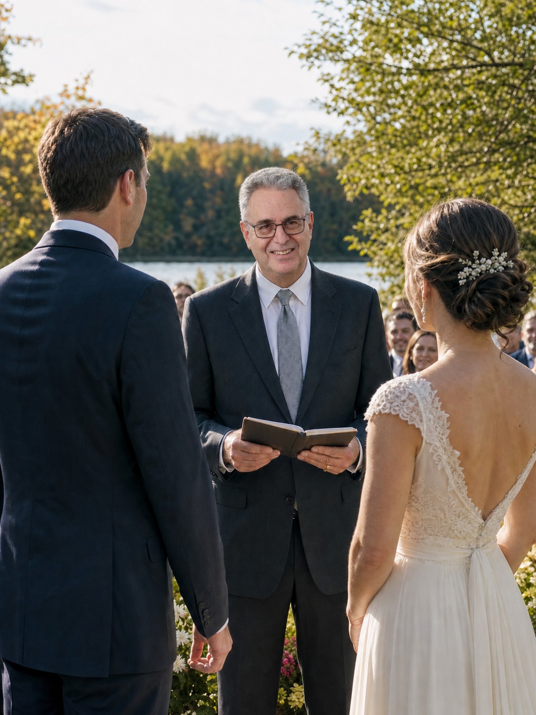 Outdoor wedding ceremony scene