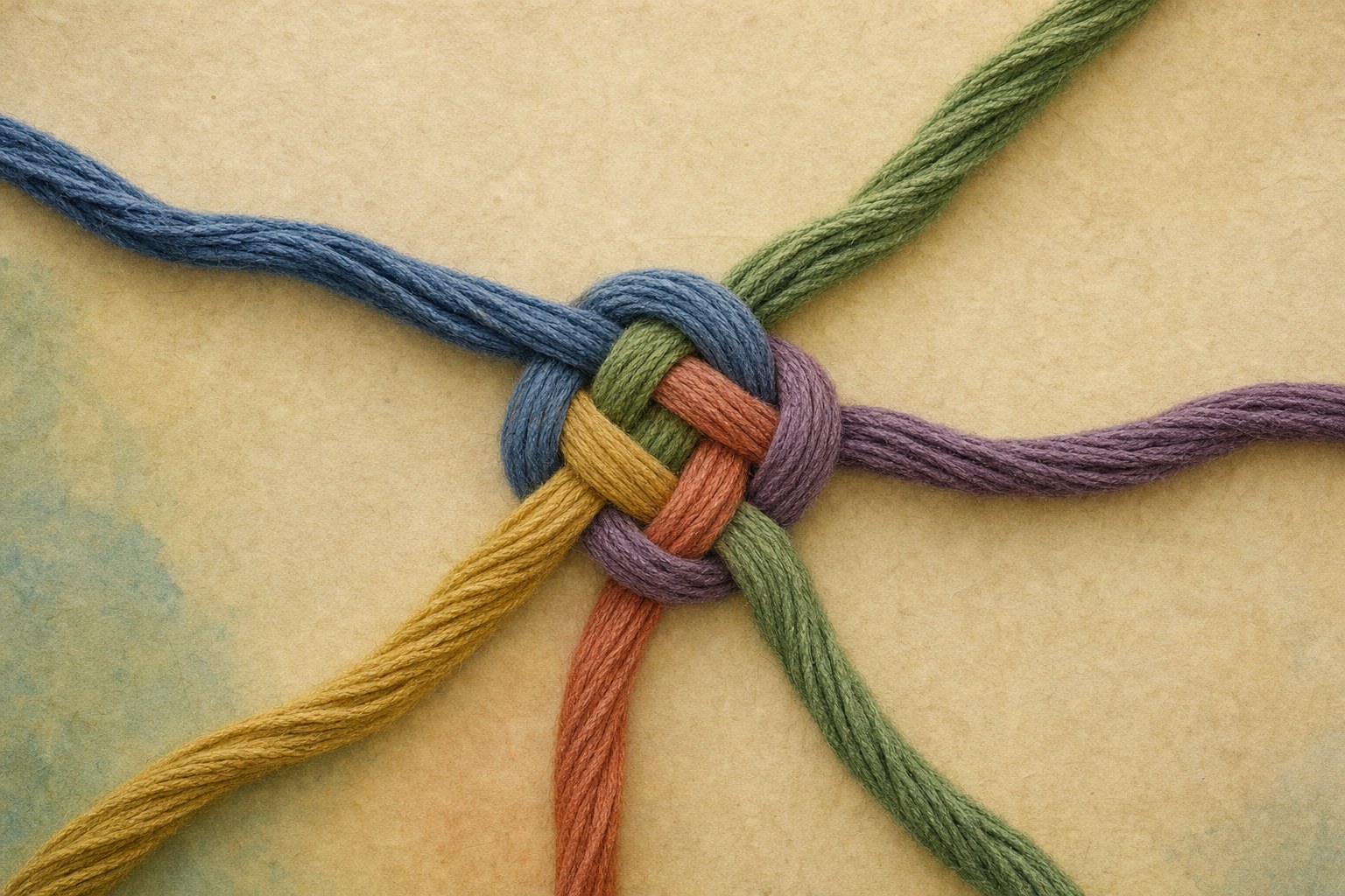 Interwoven threads representing different perspectives being brought together