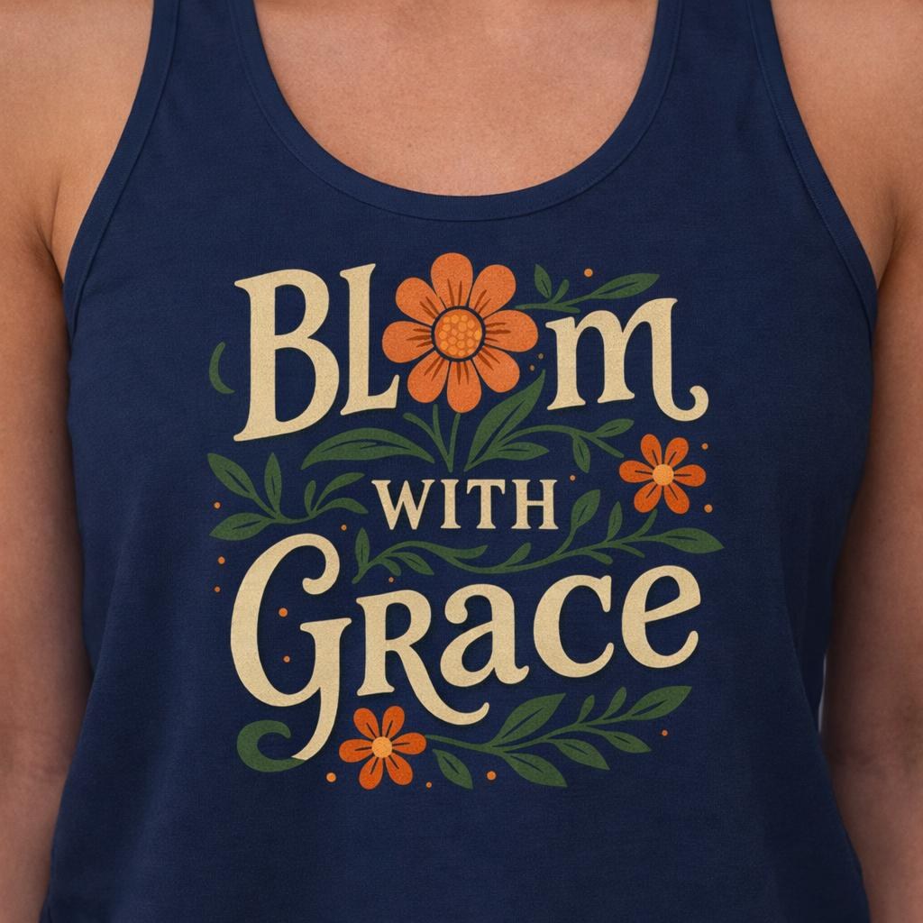 Bloom With Grace Tank Top Women, Motivational Workout Apparel, Inspirational Fitness Shirt, Slim Fit Yoga Gym Wear, Summer Activewear Gift