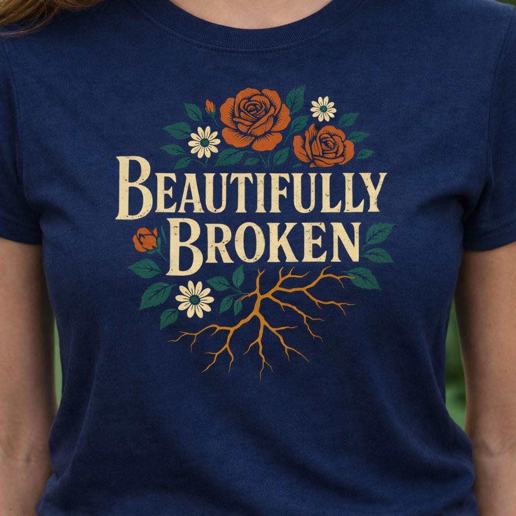 Beautifully Broken Shirt, Soft Cotton Graphic Top, Motivational Affirmation Tee