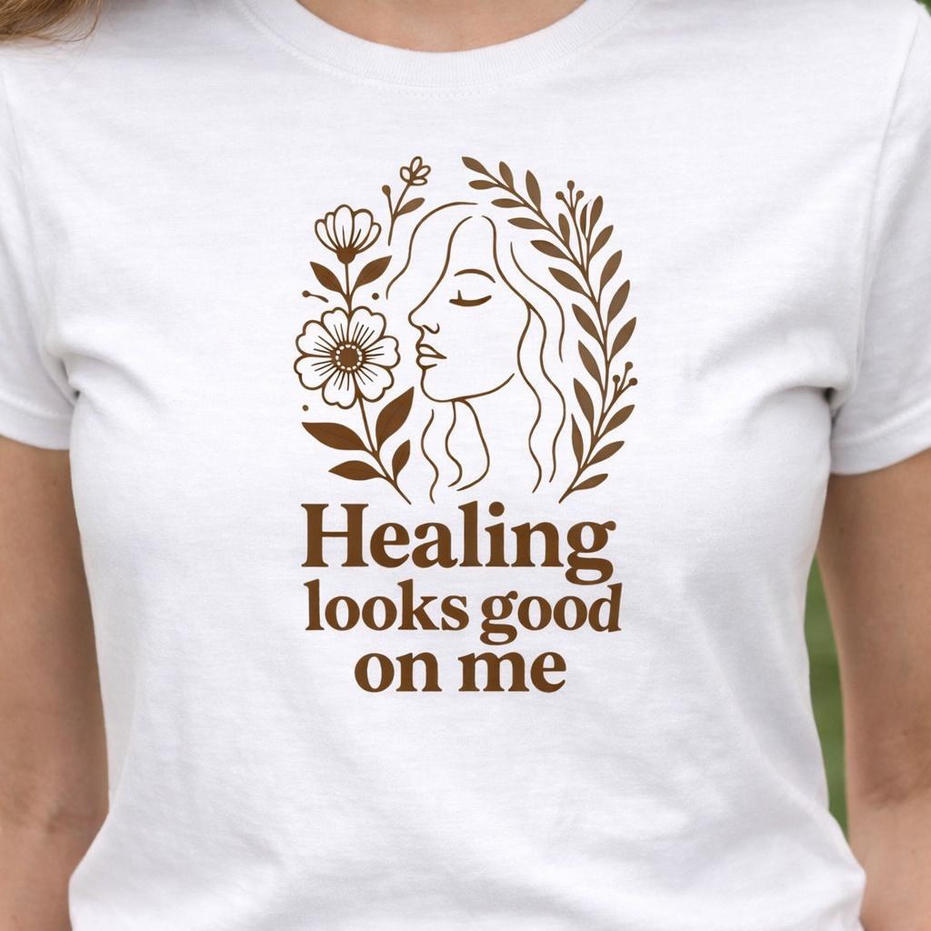 Healing Message Tshirt Motivational Gift for Her Inspirational Clothing Yoga Wear Casual Comfort Cotton Tee Cute Design Positive Affirmation